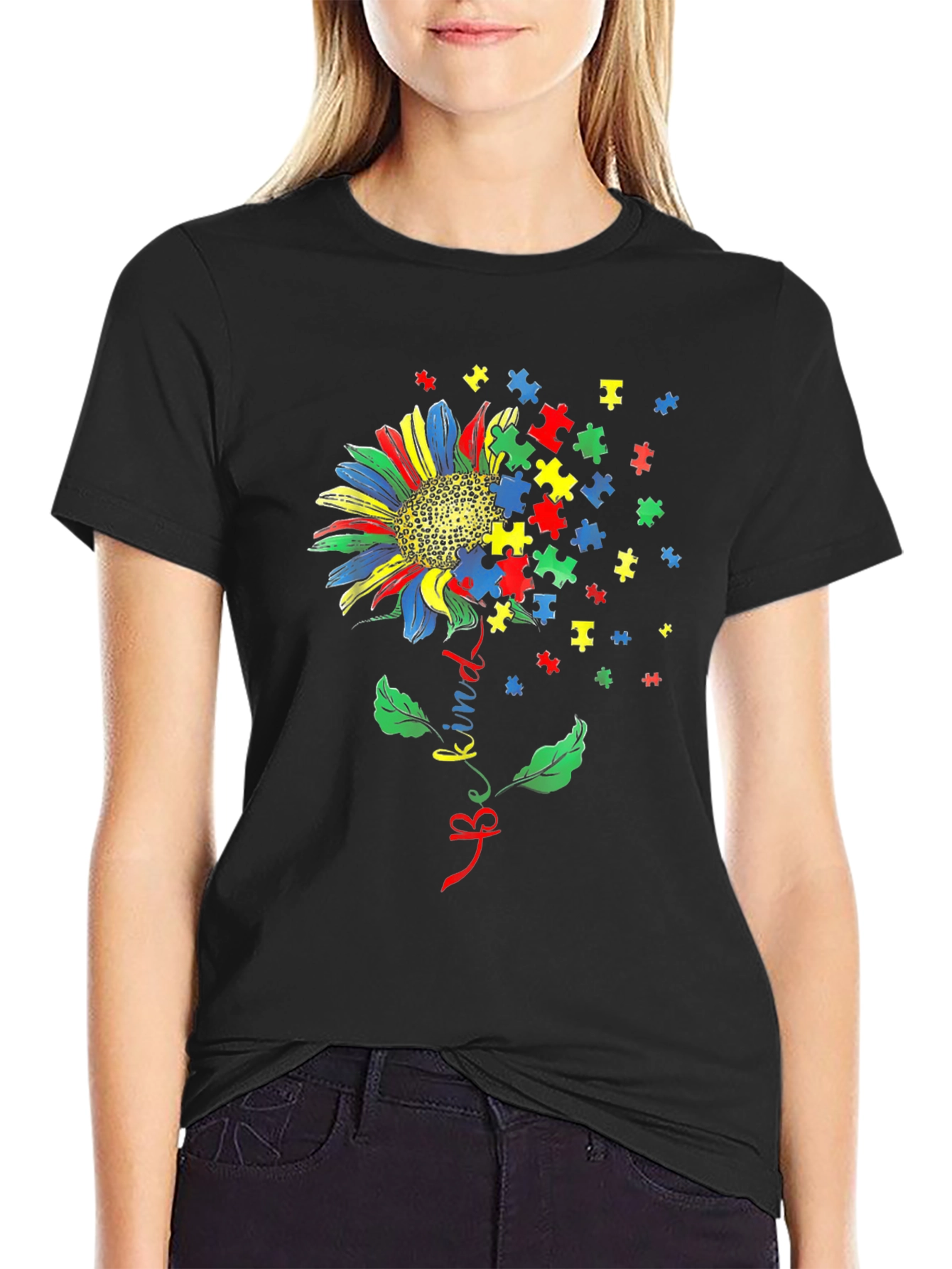 Be Kind Autism Awareness Sunflower Graphic T-Shirt