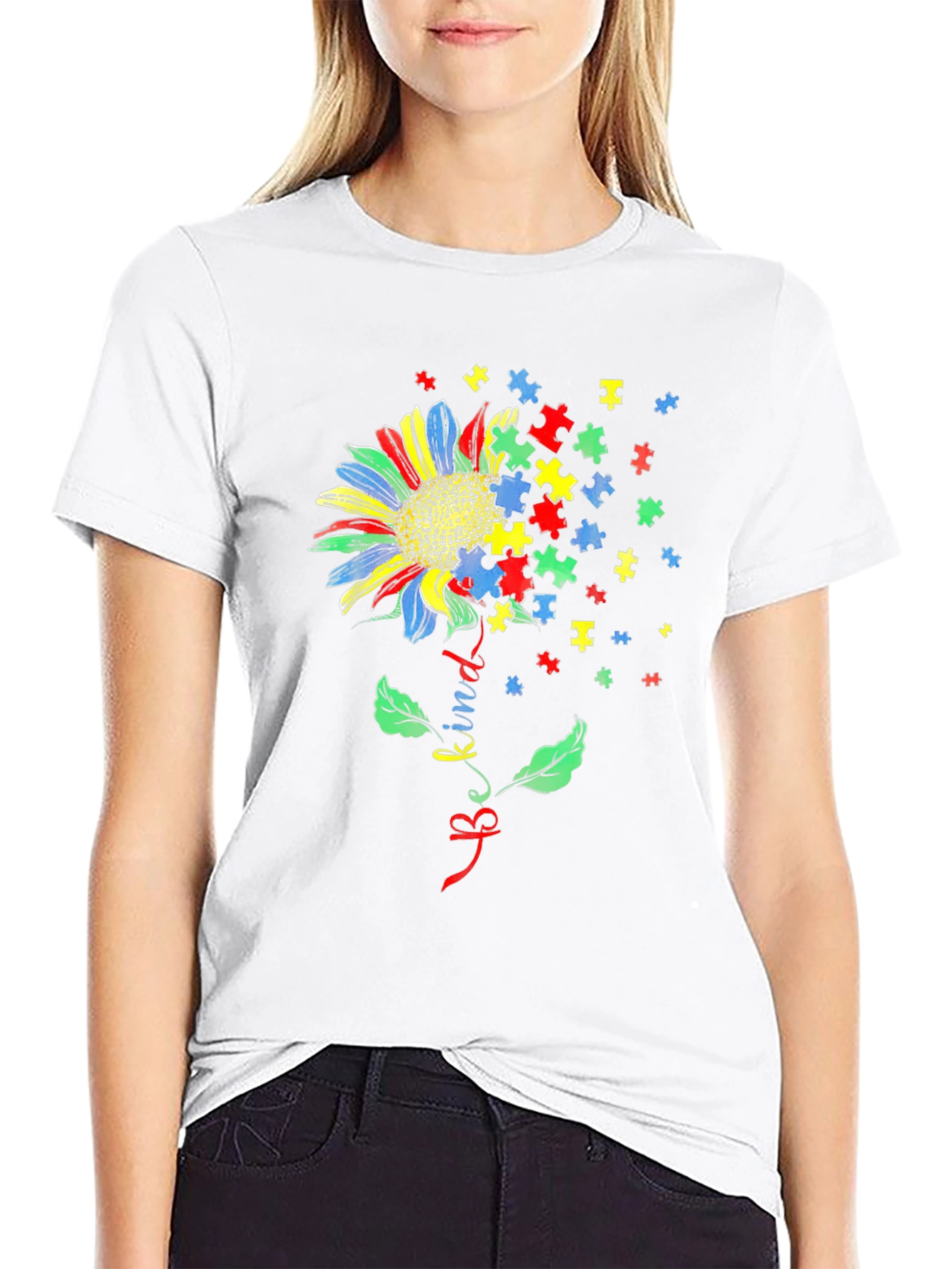 Be Kind Autism Awareness Sunflower Graphic T-Shirt