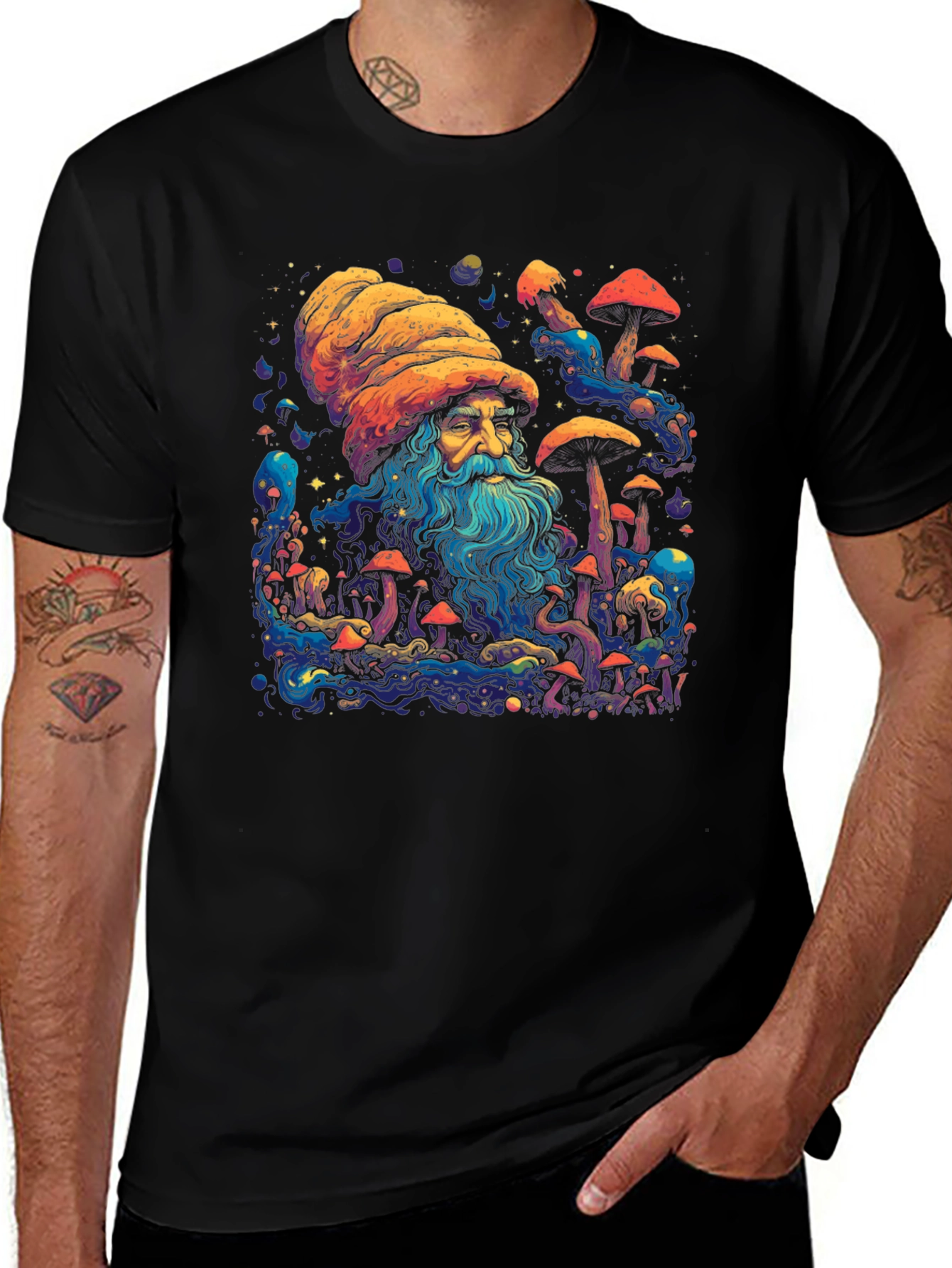 Psychedelic Mushroom Wizard Graphic Tee