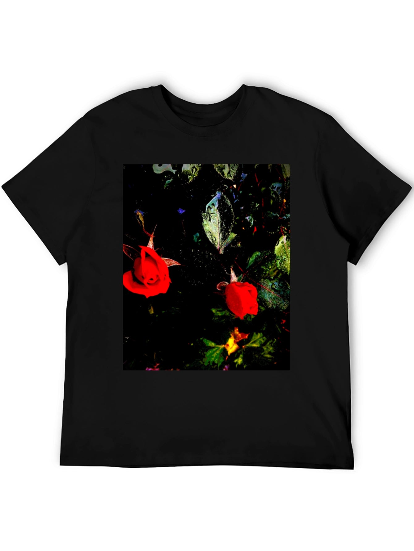 Floral T-Shirt - Black with Red Roses