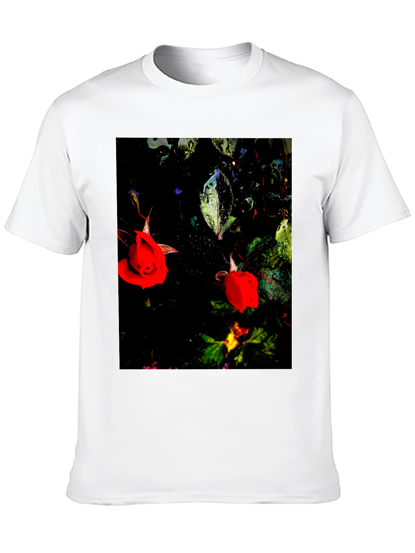 Floral T-Shirt - Black with Red Roses