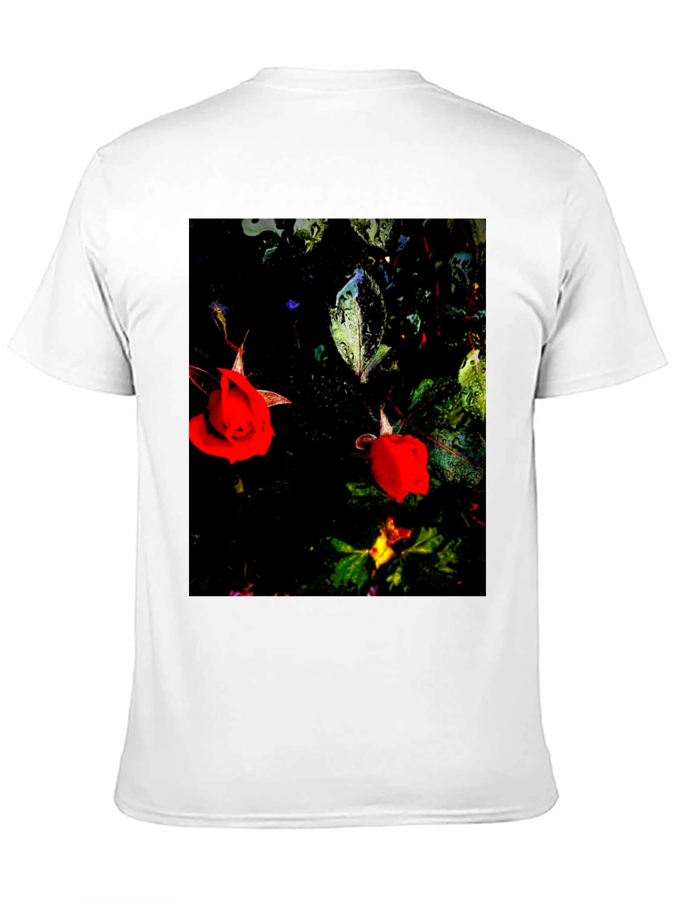 Floral T-Shirt - Black with Red Roses