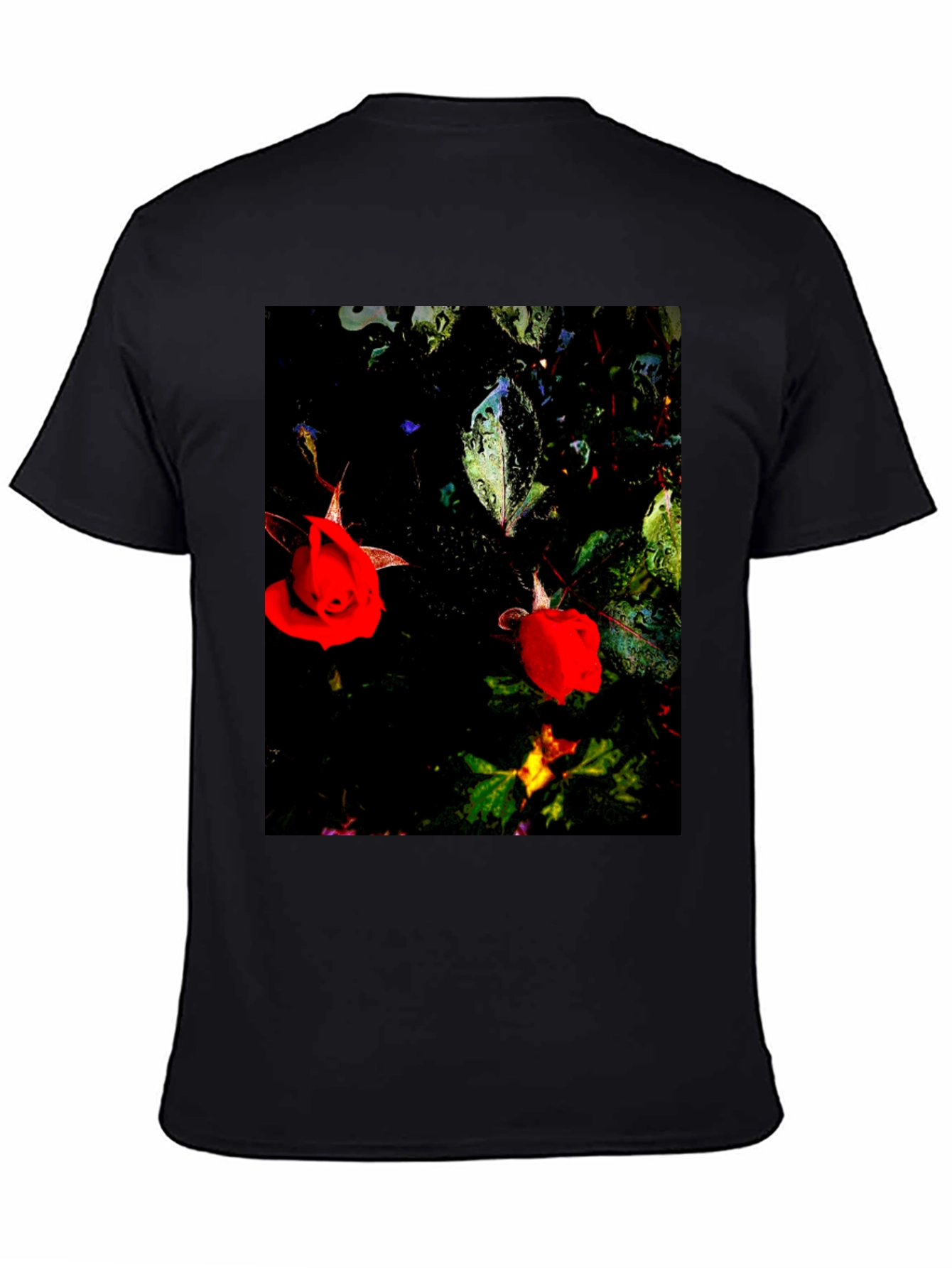 Floral T-Shirt - Black with Red Roses