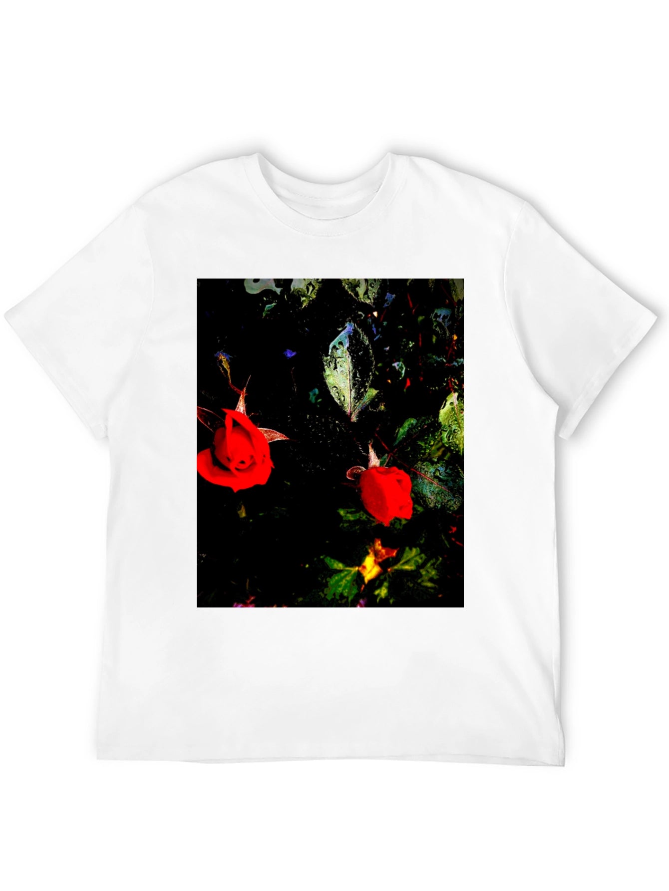 Floral T-Shirt - Black with Red Roses
