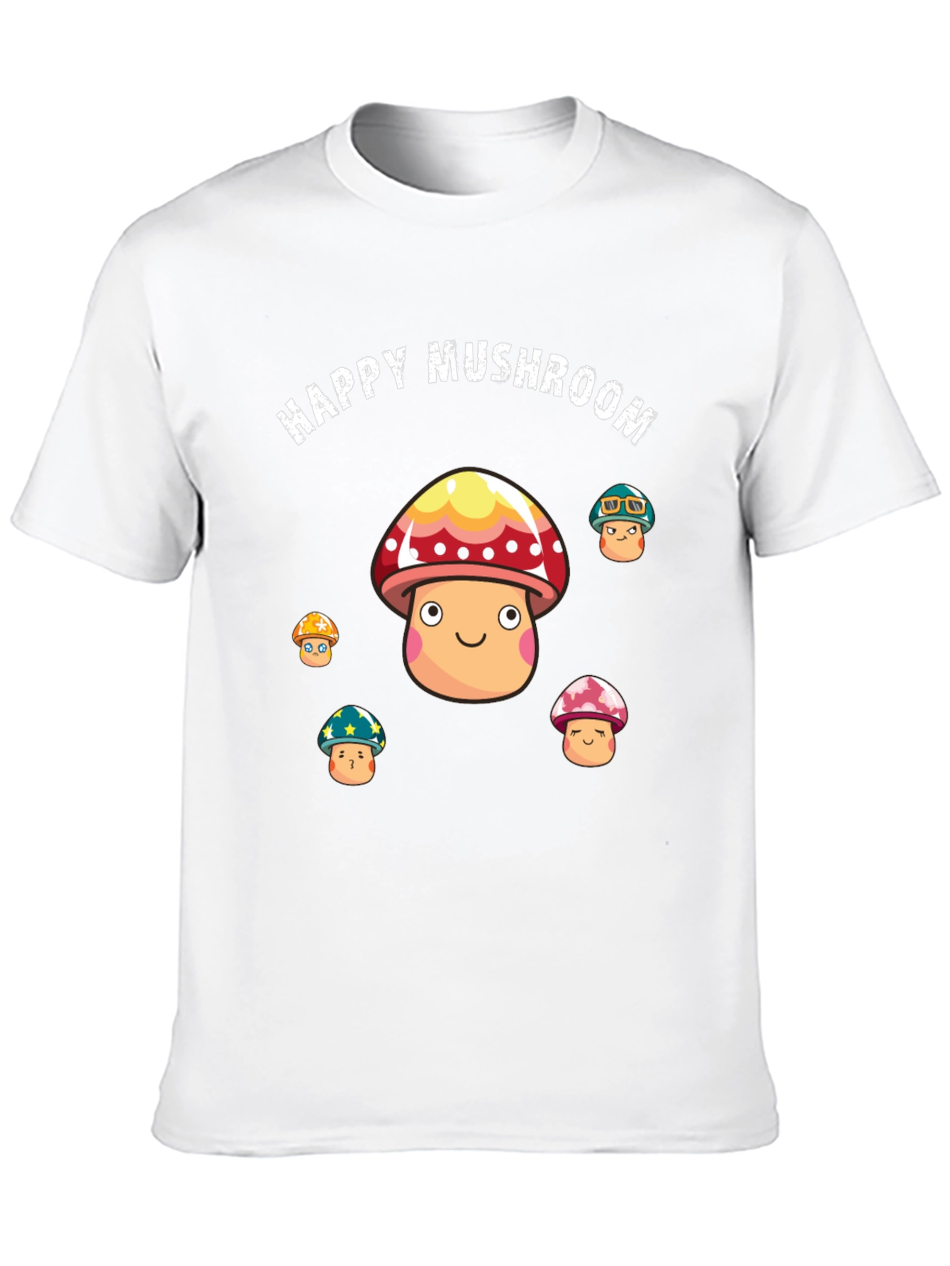 Happy Mushroom Graphic Print Black T-Shirt