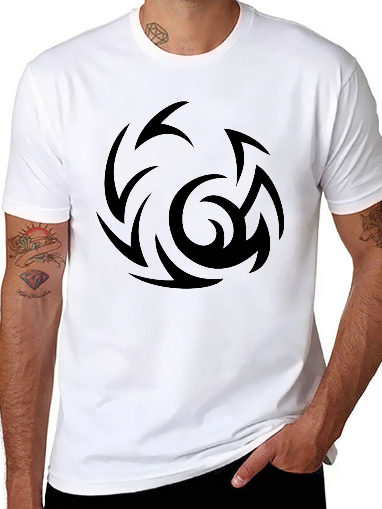 Mens Black Graphic Tee - Abstract Swirl Design