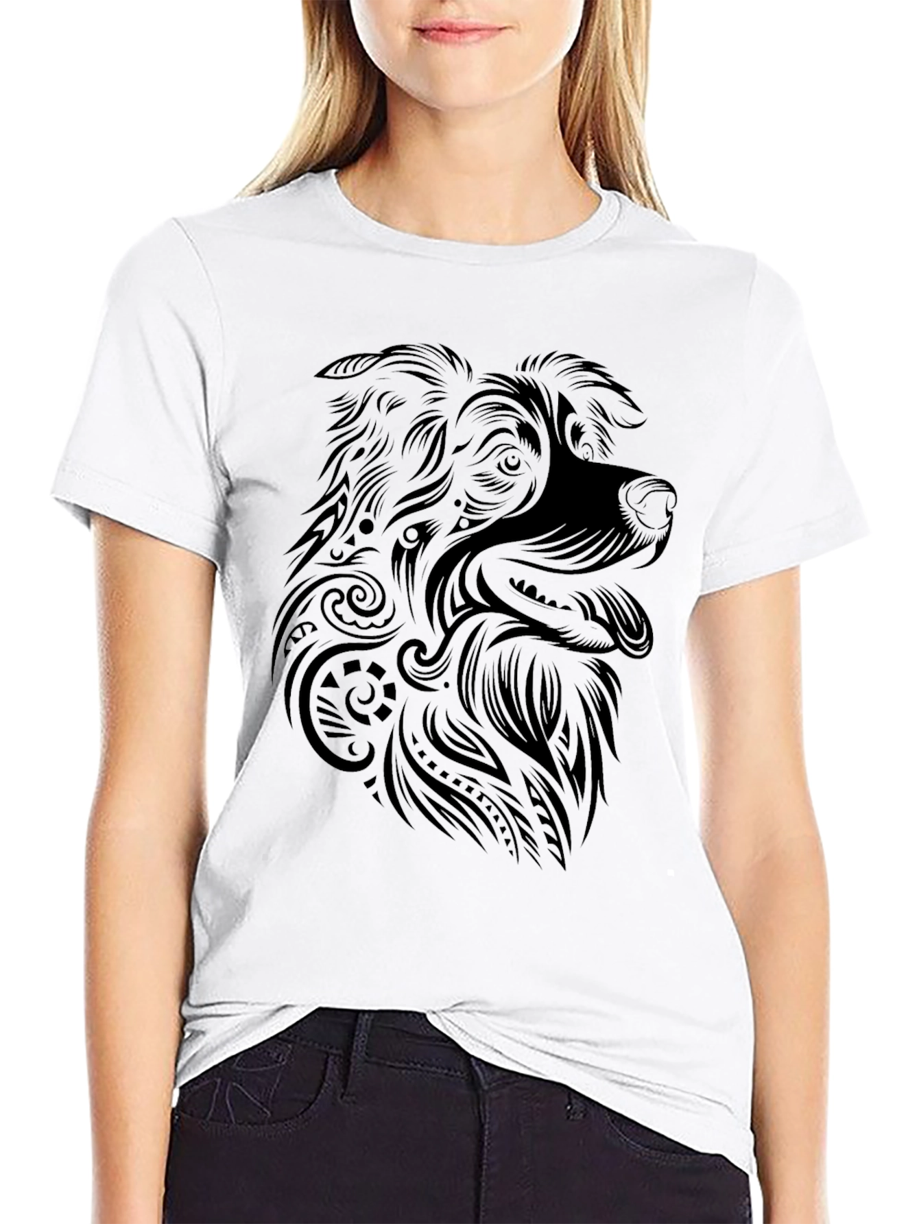 Dog Graphic Tee - Tribal Art Style Shirt