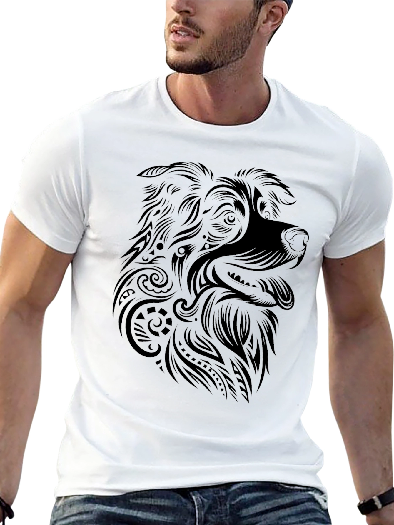 Dog Graphic Tee - Tribal Art Style Shirt