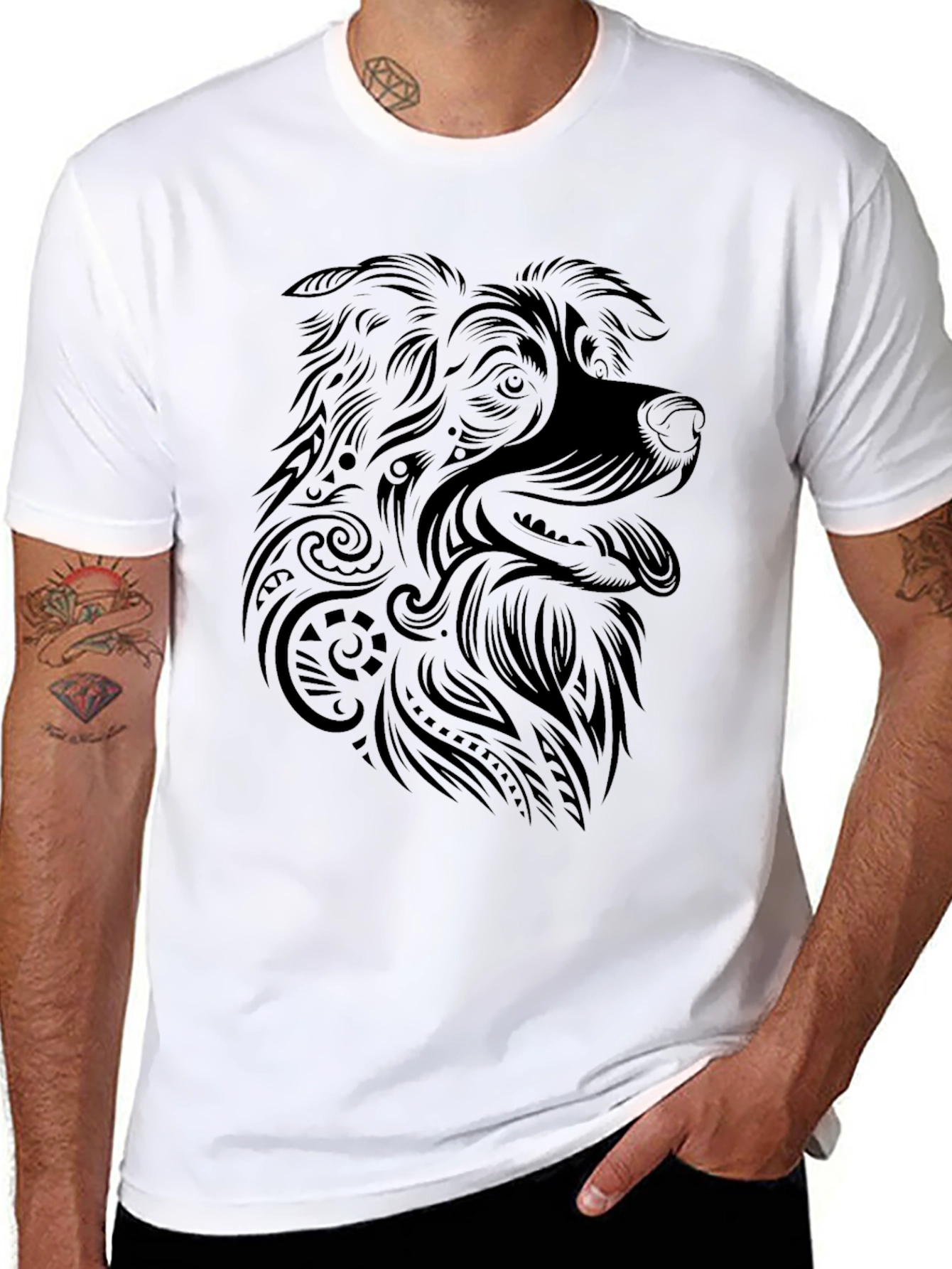 Dog Graphic Tee - Tribal Art Style Shirt