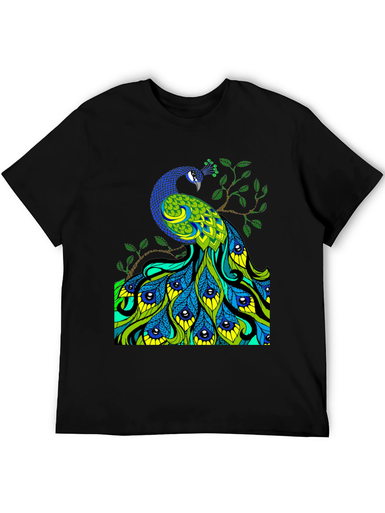 Peacock Graphic Print Black T-Shirt