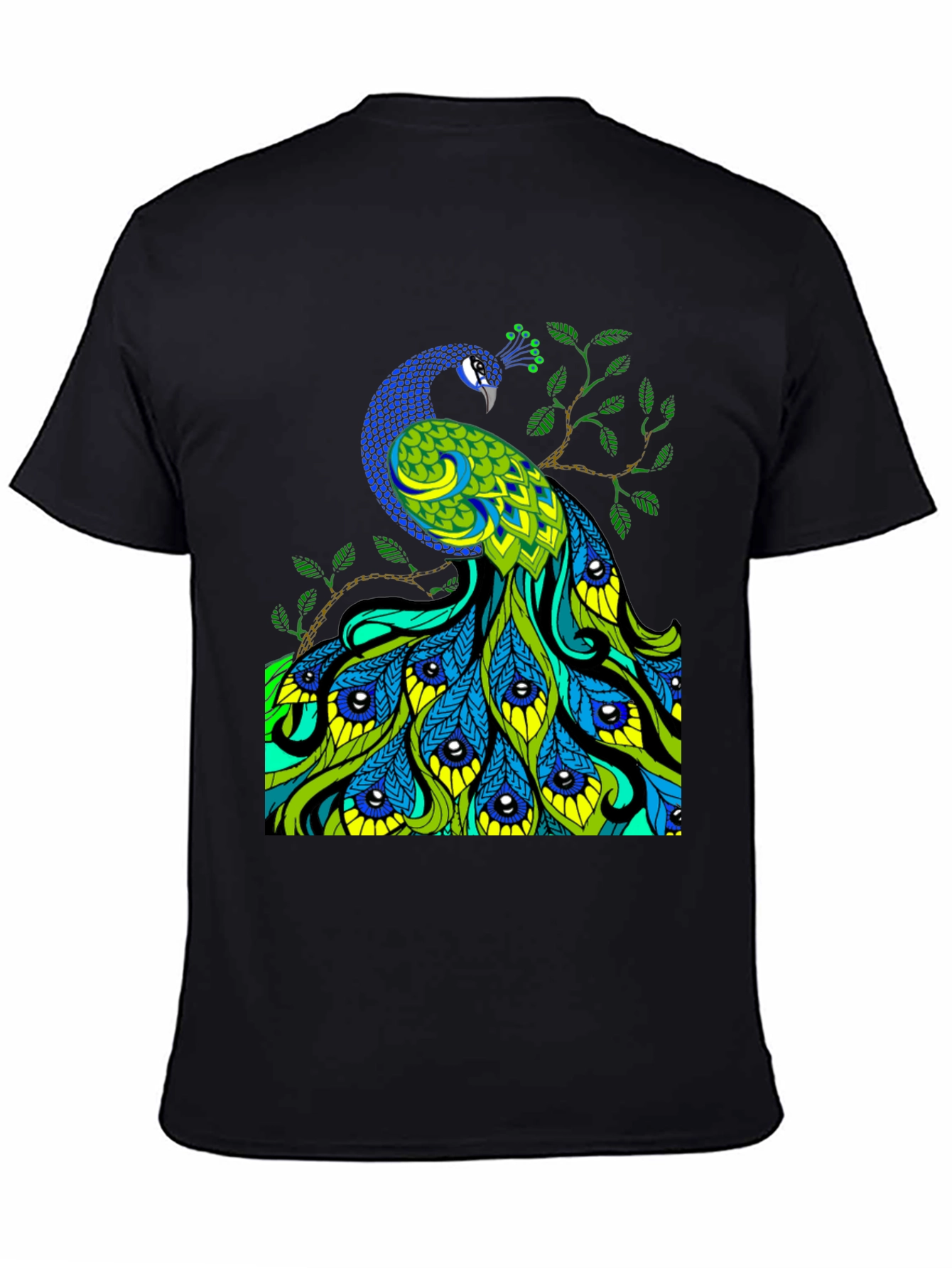 Peacock Graphic Print Black T-Shirt