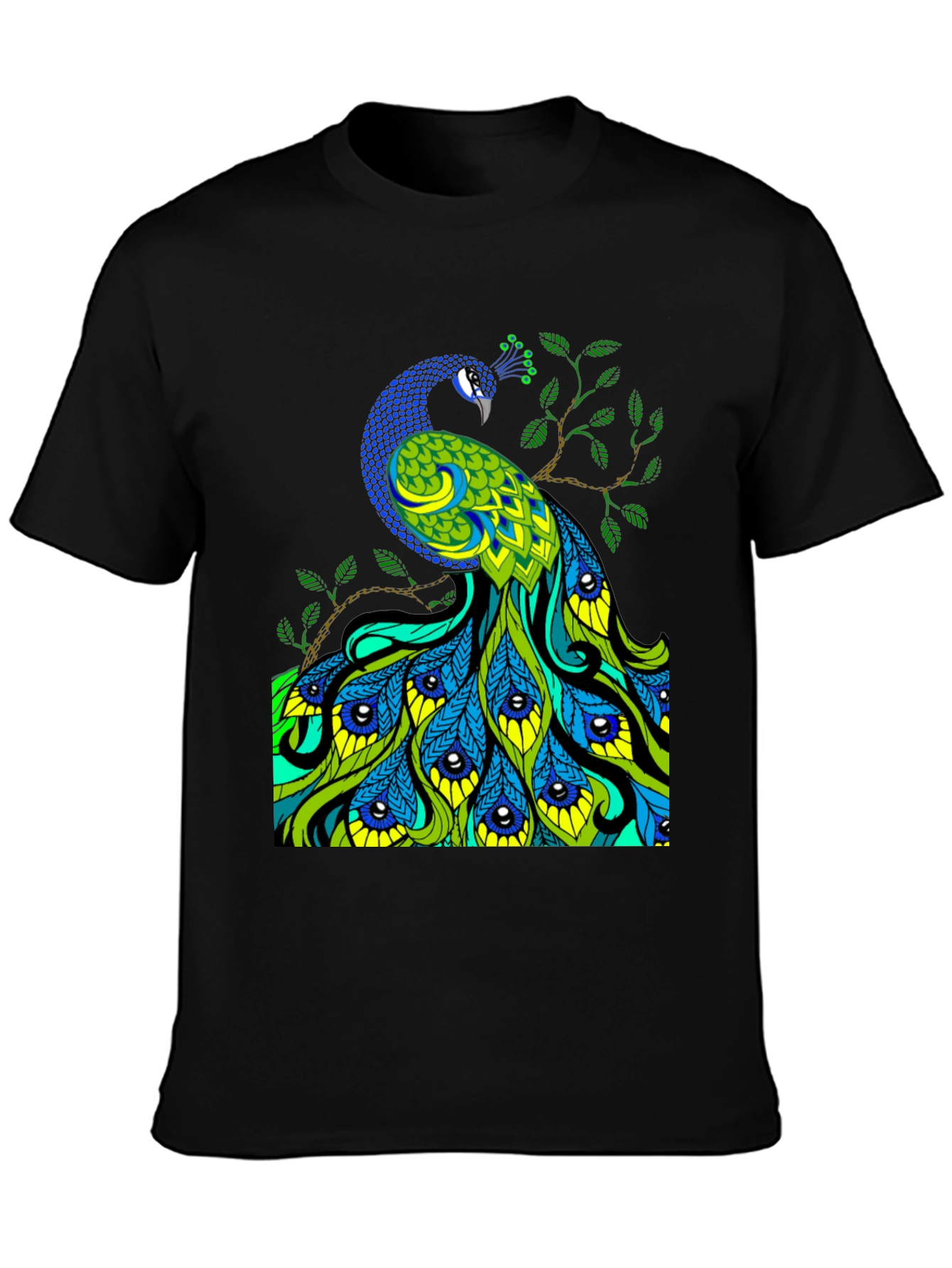 Peacock Graphic Print Black T-Shirt
