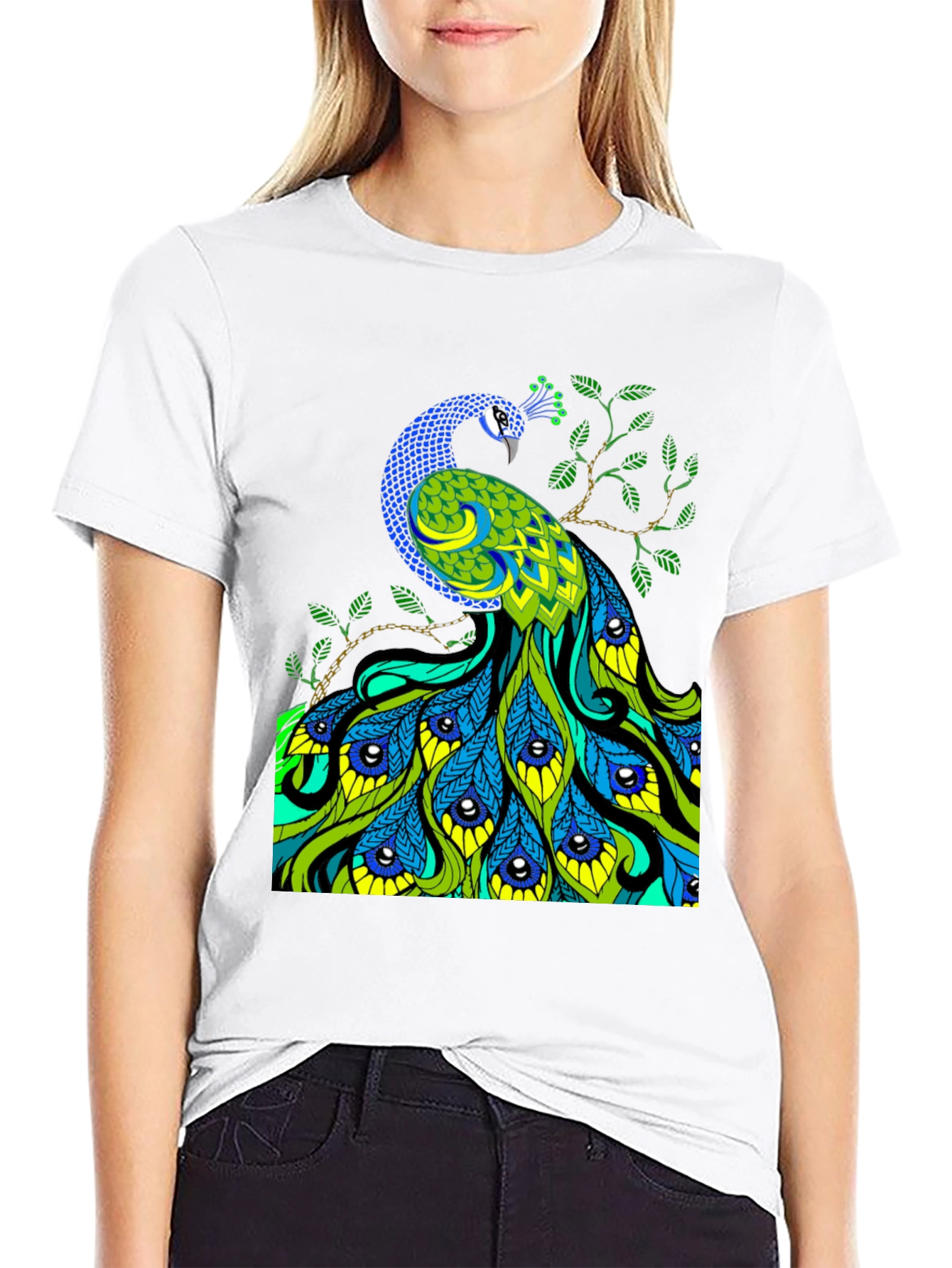 Peacock Graphic Print Black T-Shirt