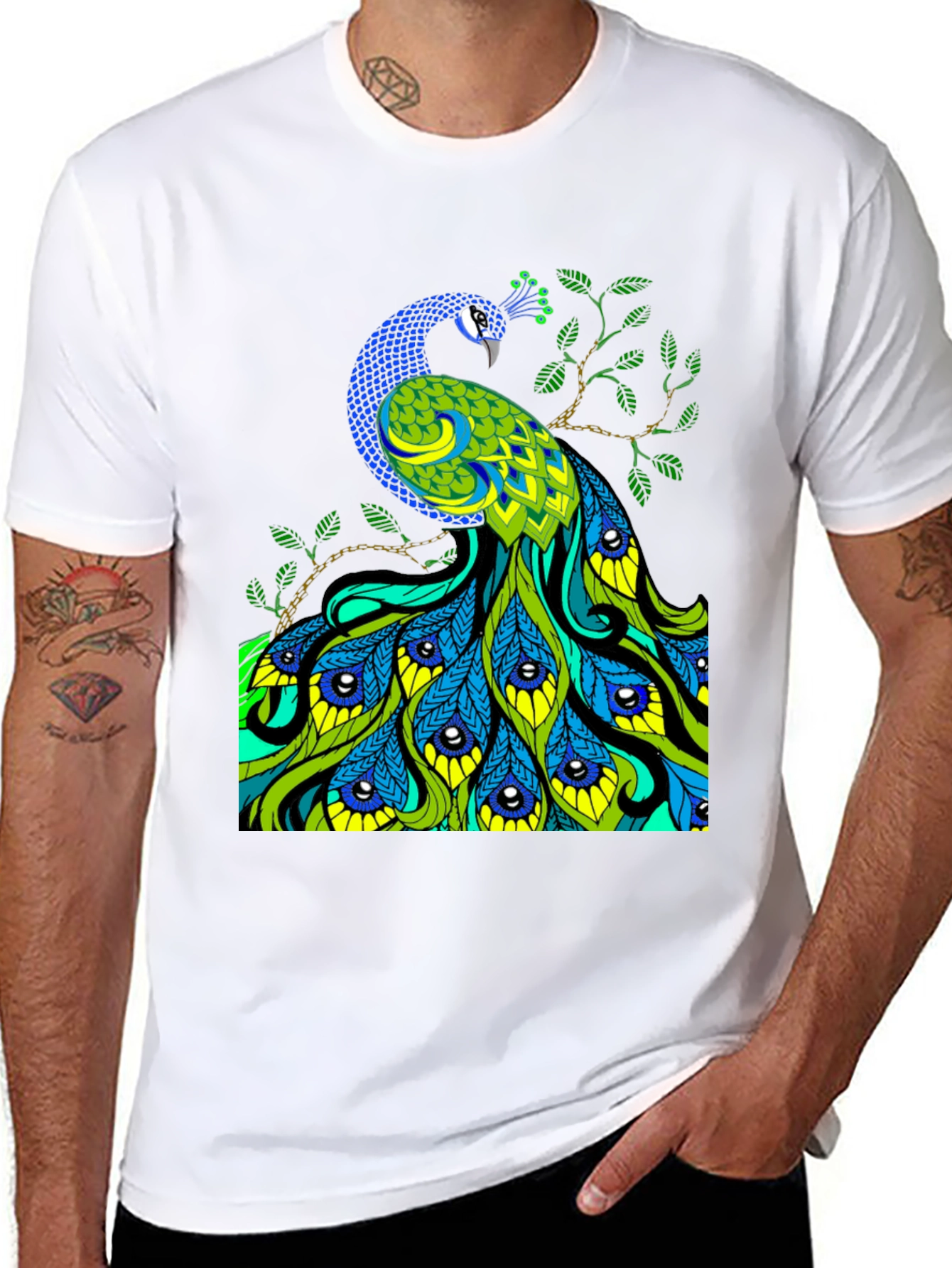 Peacock Graphic Print Black T-Shirt