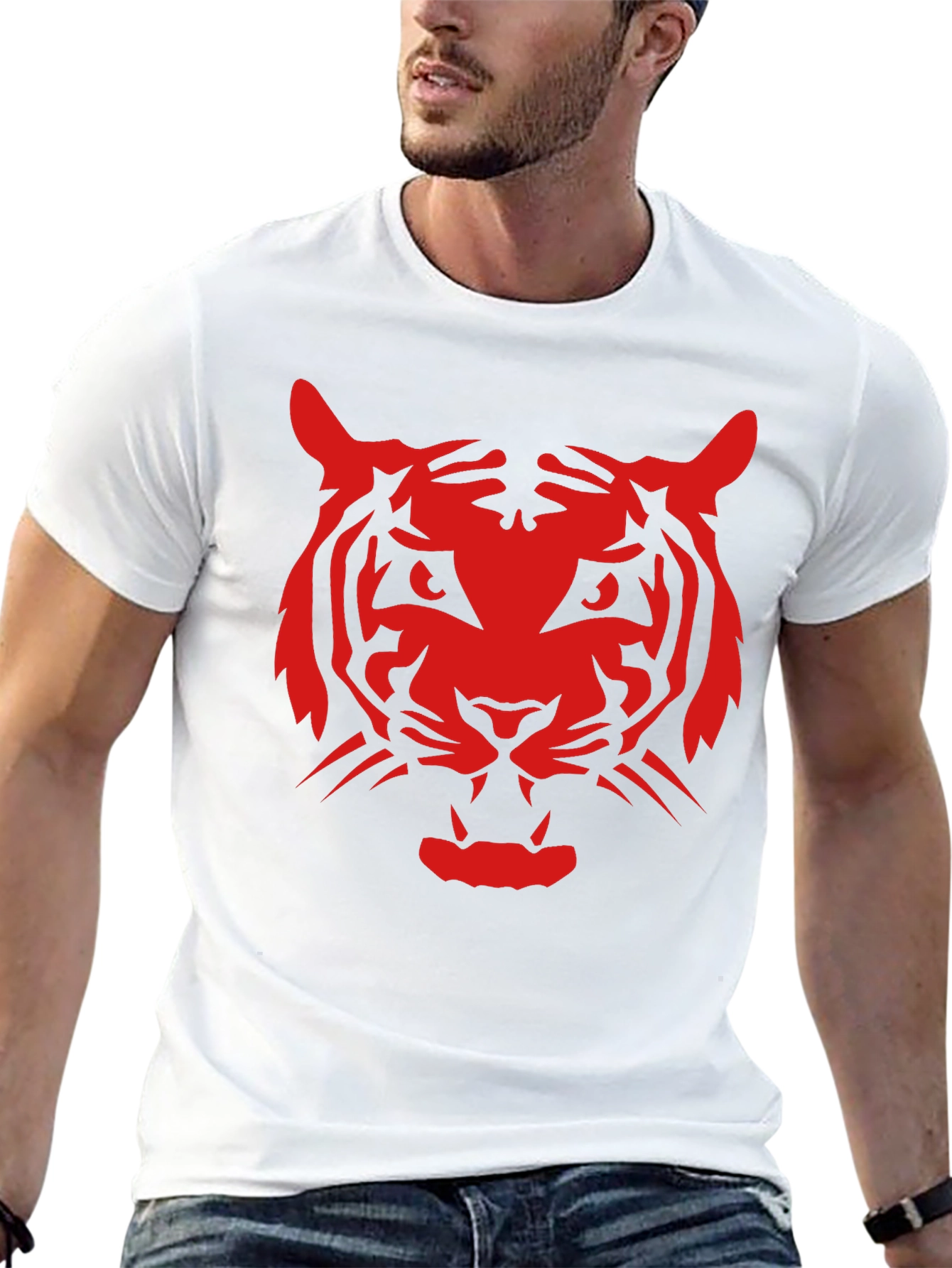 Bold Red Tiger Graphic Black T-Shirt