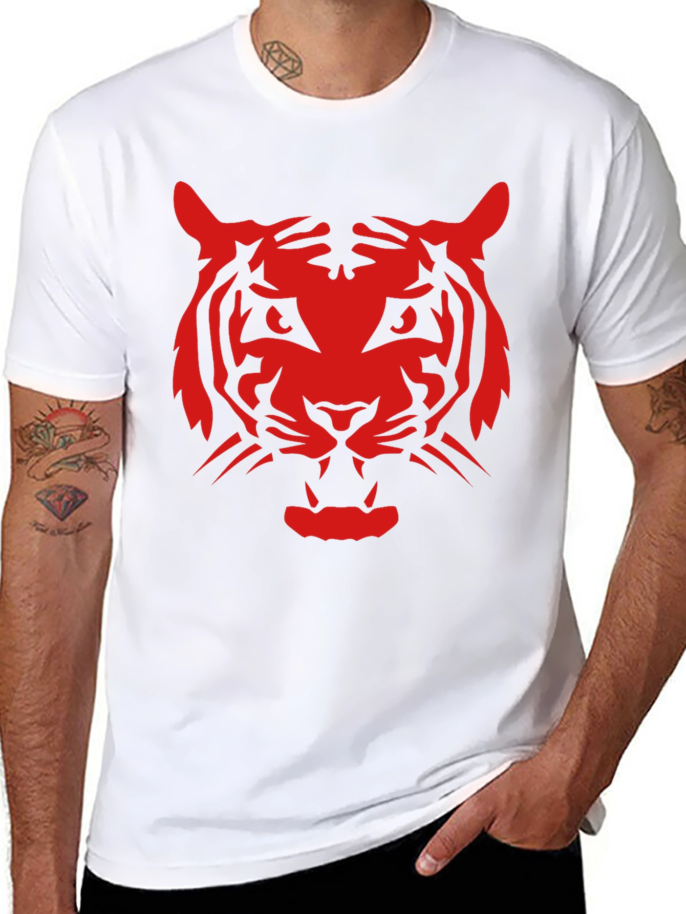 Bold Red Tiger Graphic Black T-Shirt