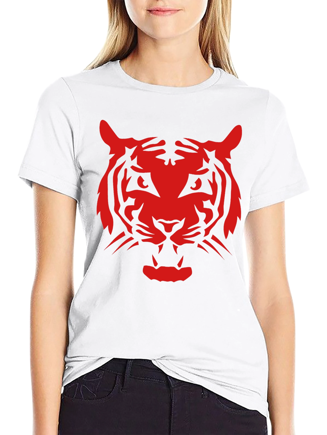 Bold Red Tiger Graphic Black T-Shirt