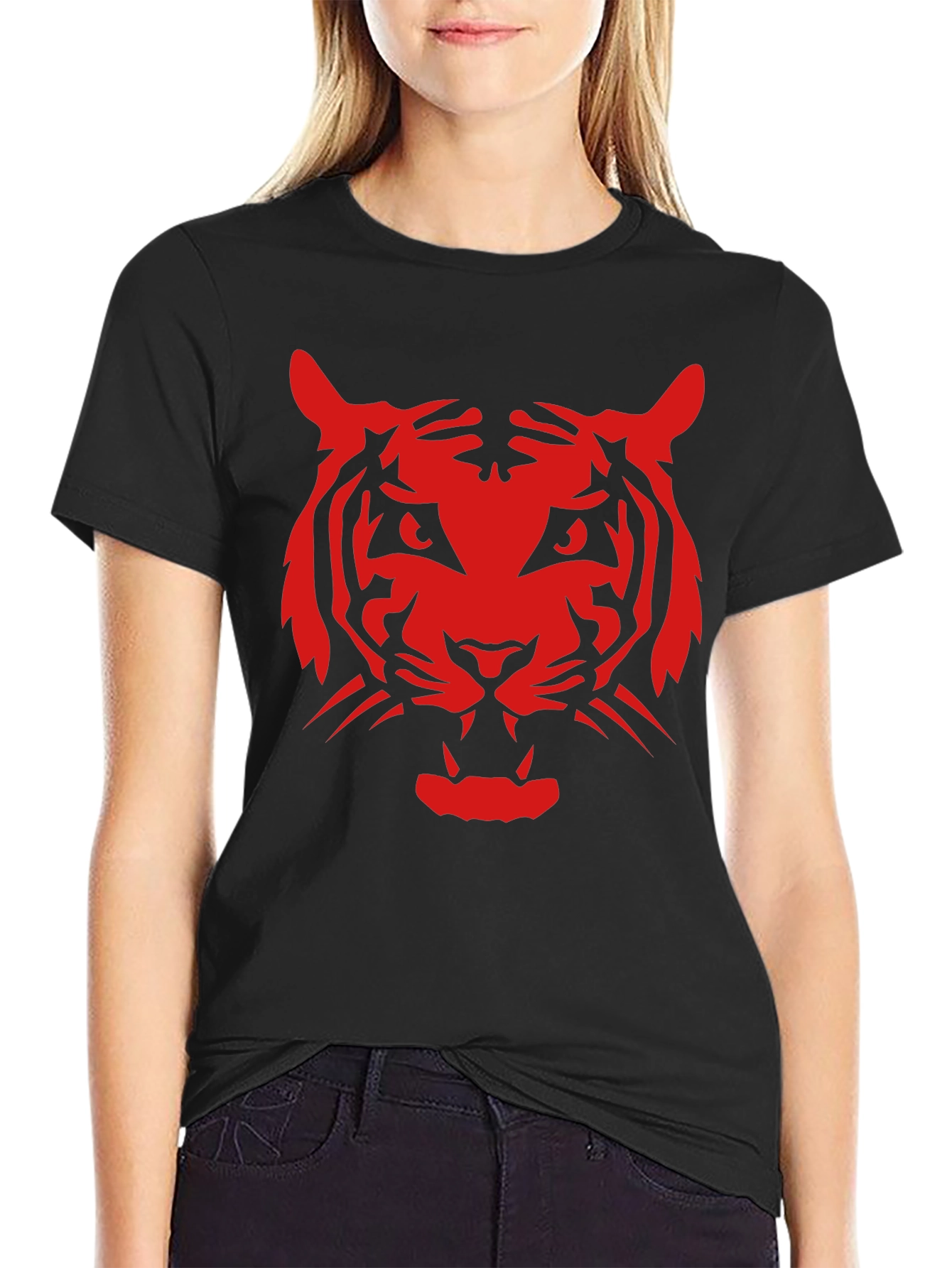 Bold Red Tiger Graphic Black T-Shirt