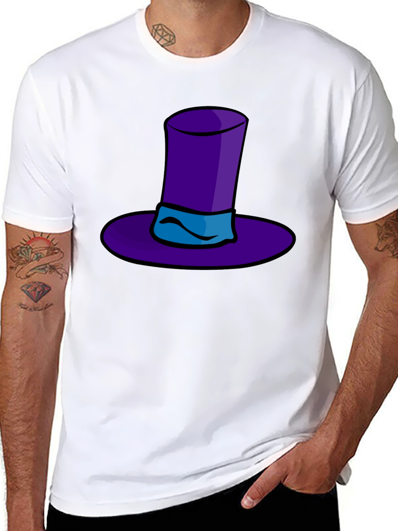 Whimsical Purple Hat Graphic Tee - Quirky Style