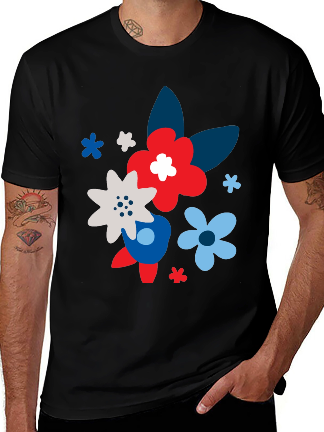 Floral Print Black T-Shirt for Men