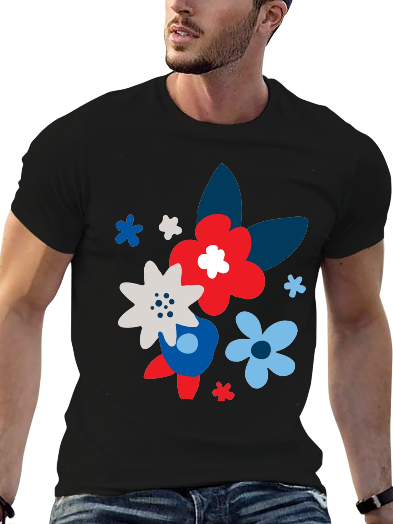 Floral Print Black T-Shirt for Men