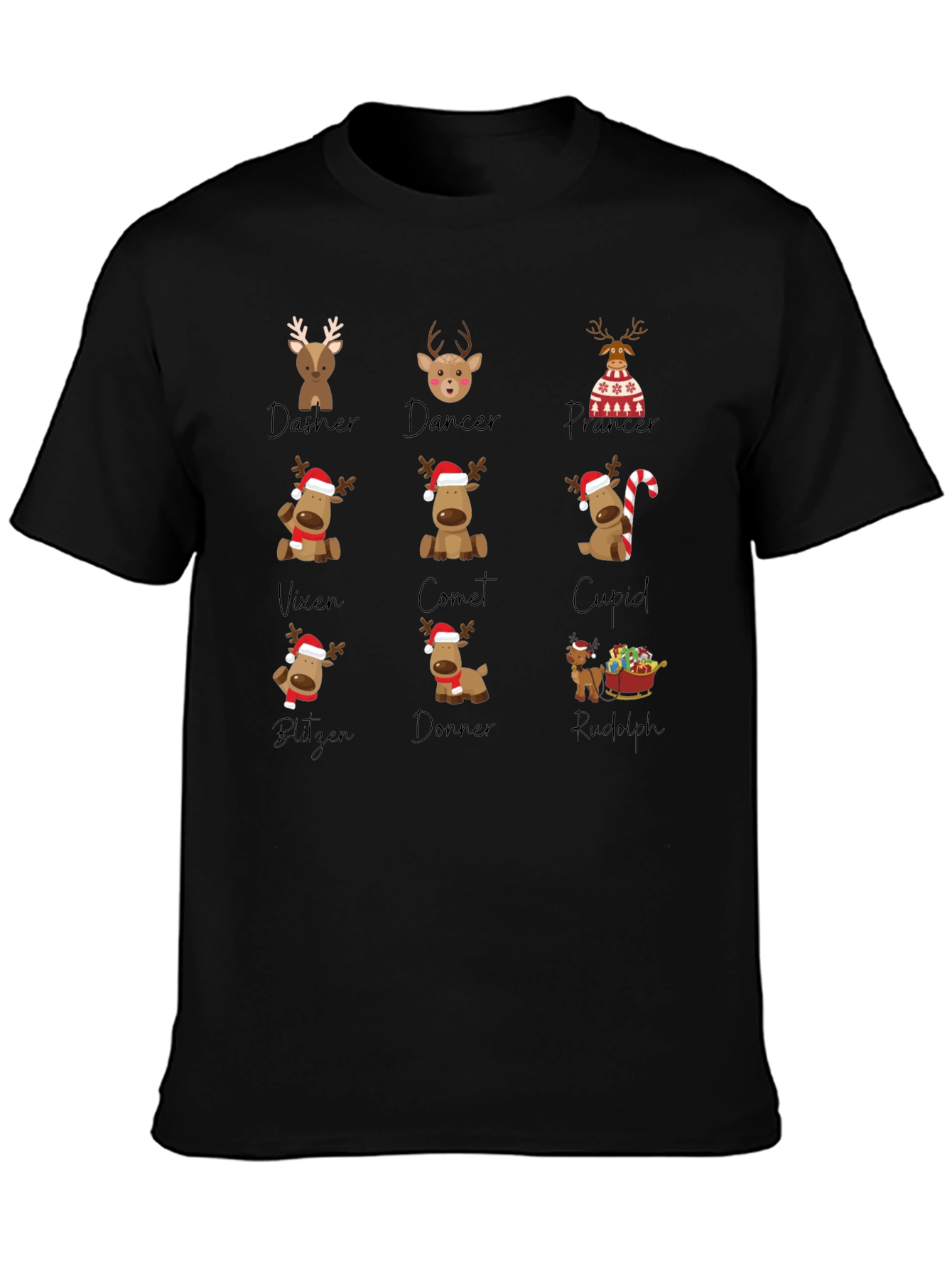 Reindeer Names Christmas T-Shirt
