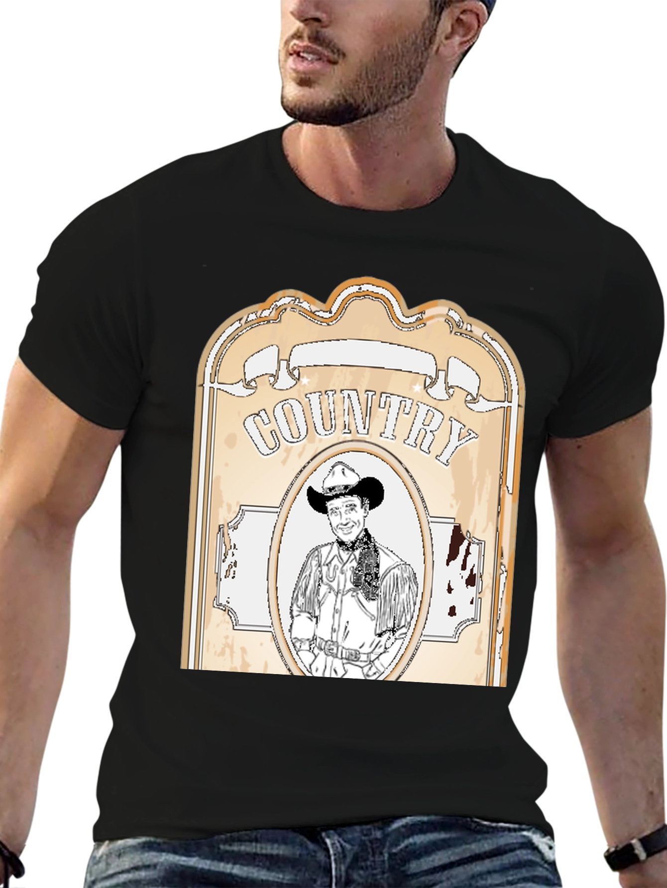 Country Cowboy Graphic Tee - Western Style Black T-Shirt