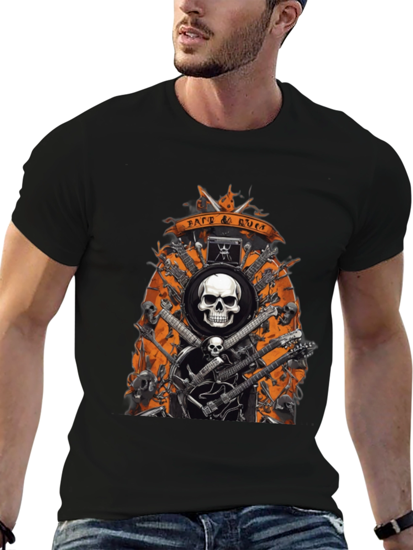 Rock n Roll Skull & Guitar Graphic Tee