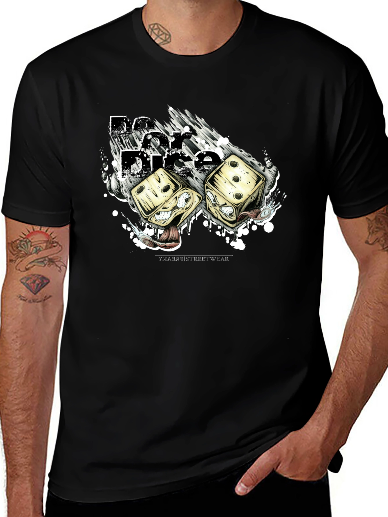 Dice Graphic T-Shirt - Black Crew Neck Tee