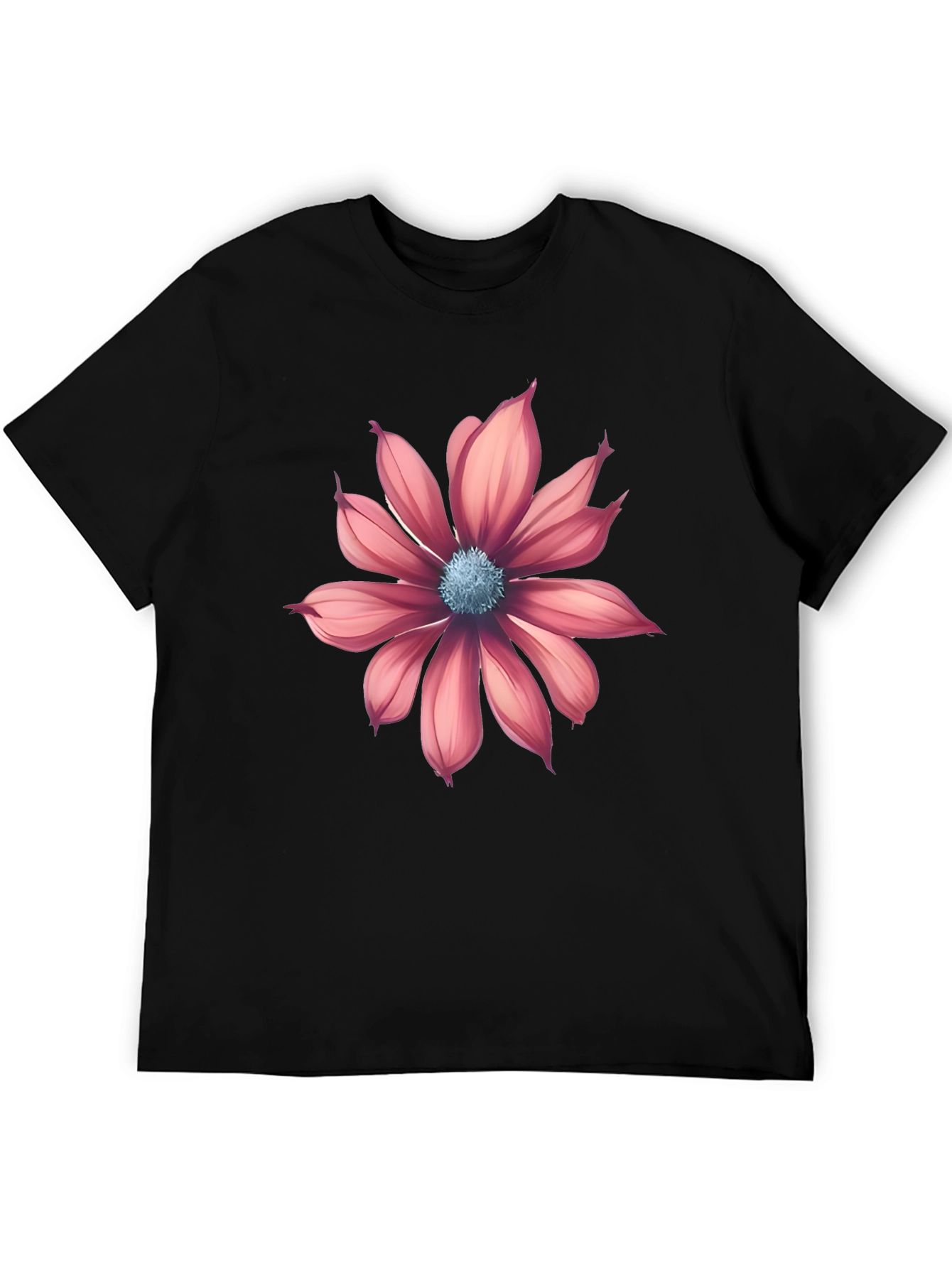 Black T-Shirt with Pink Flower Graphic