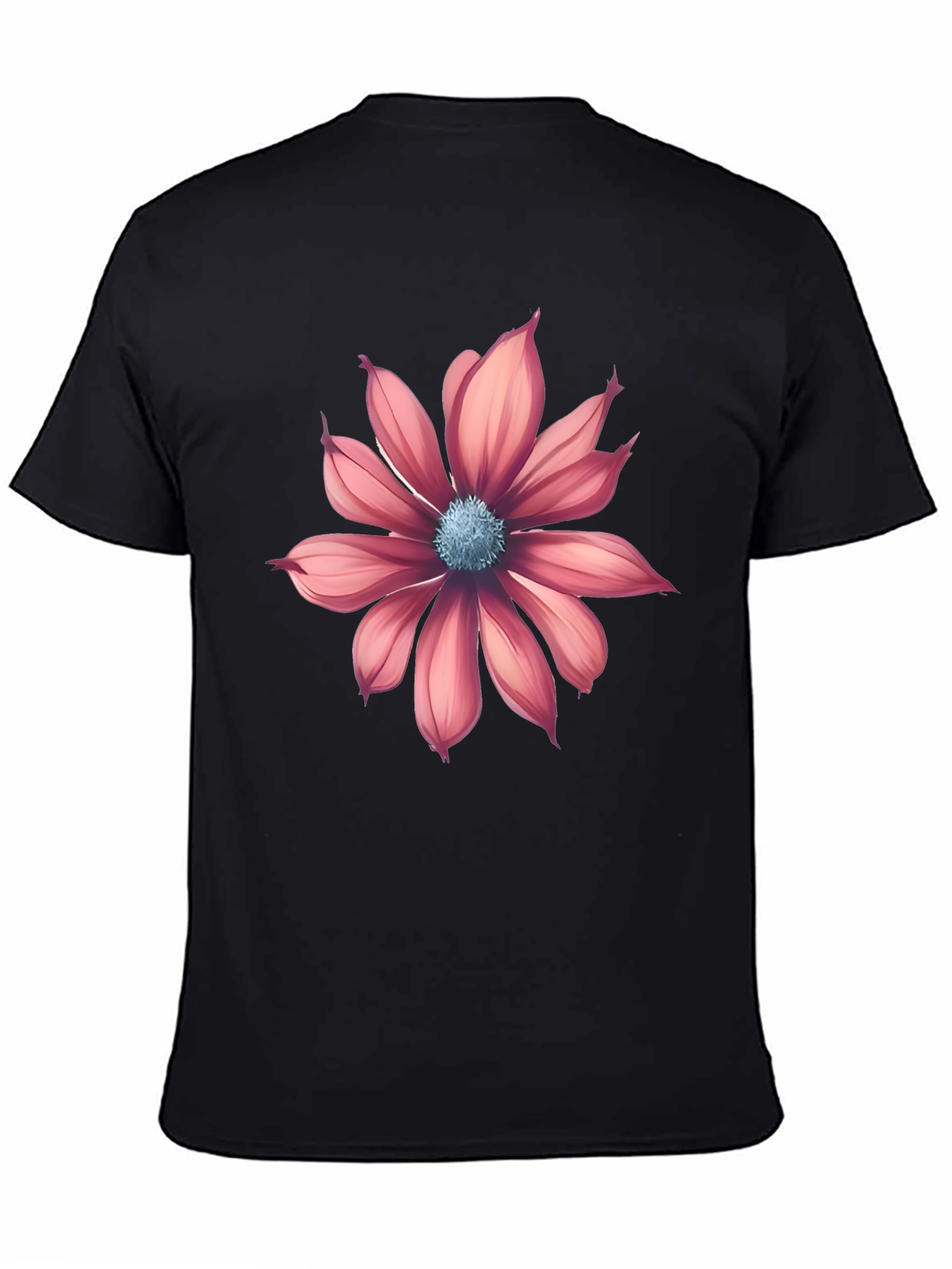 Black T-Shirt with Pink Flower Graphic