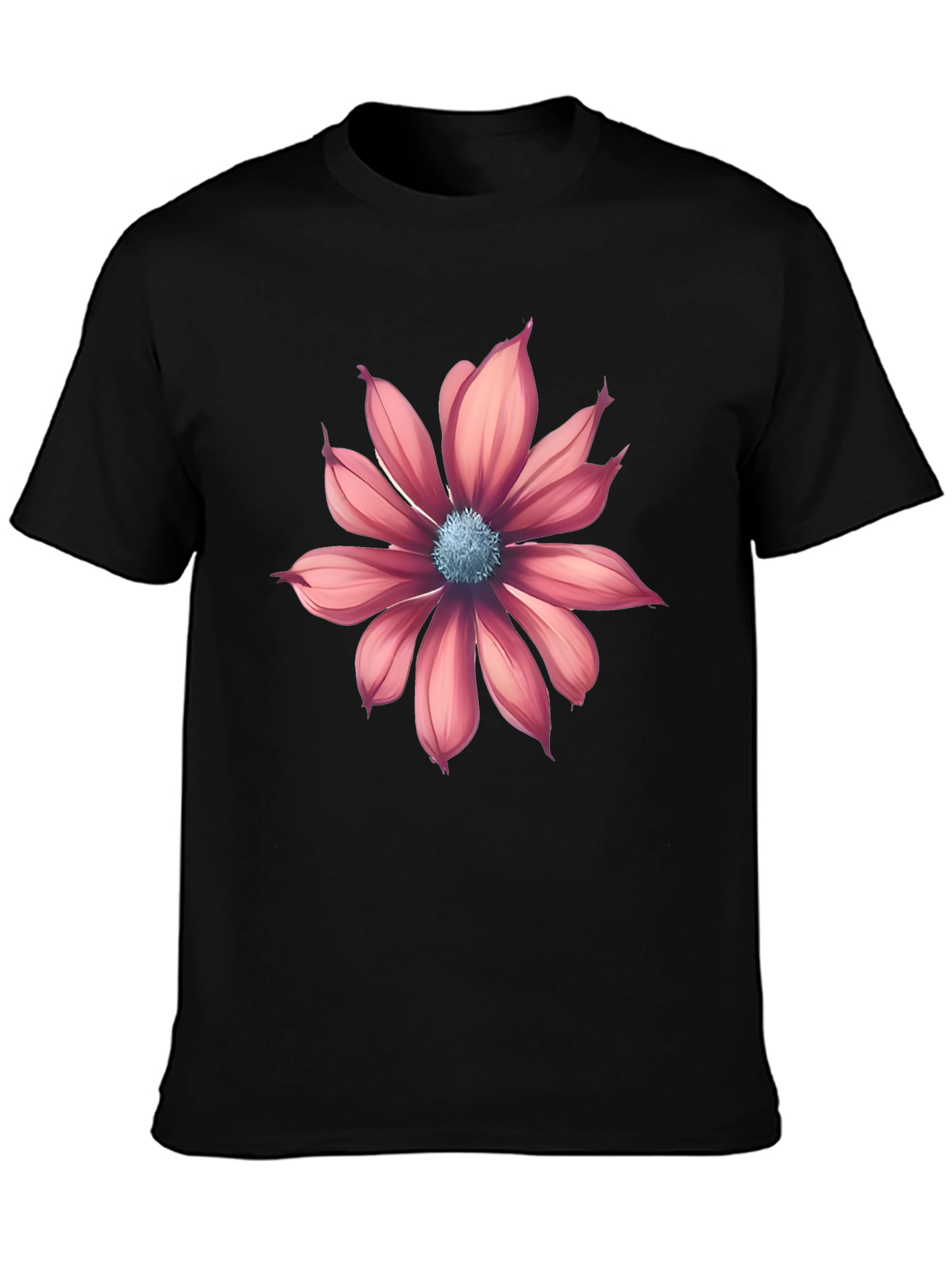 Black T-Shirt with Pink Flower Graphic