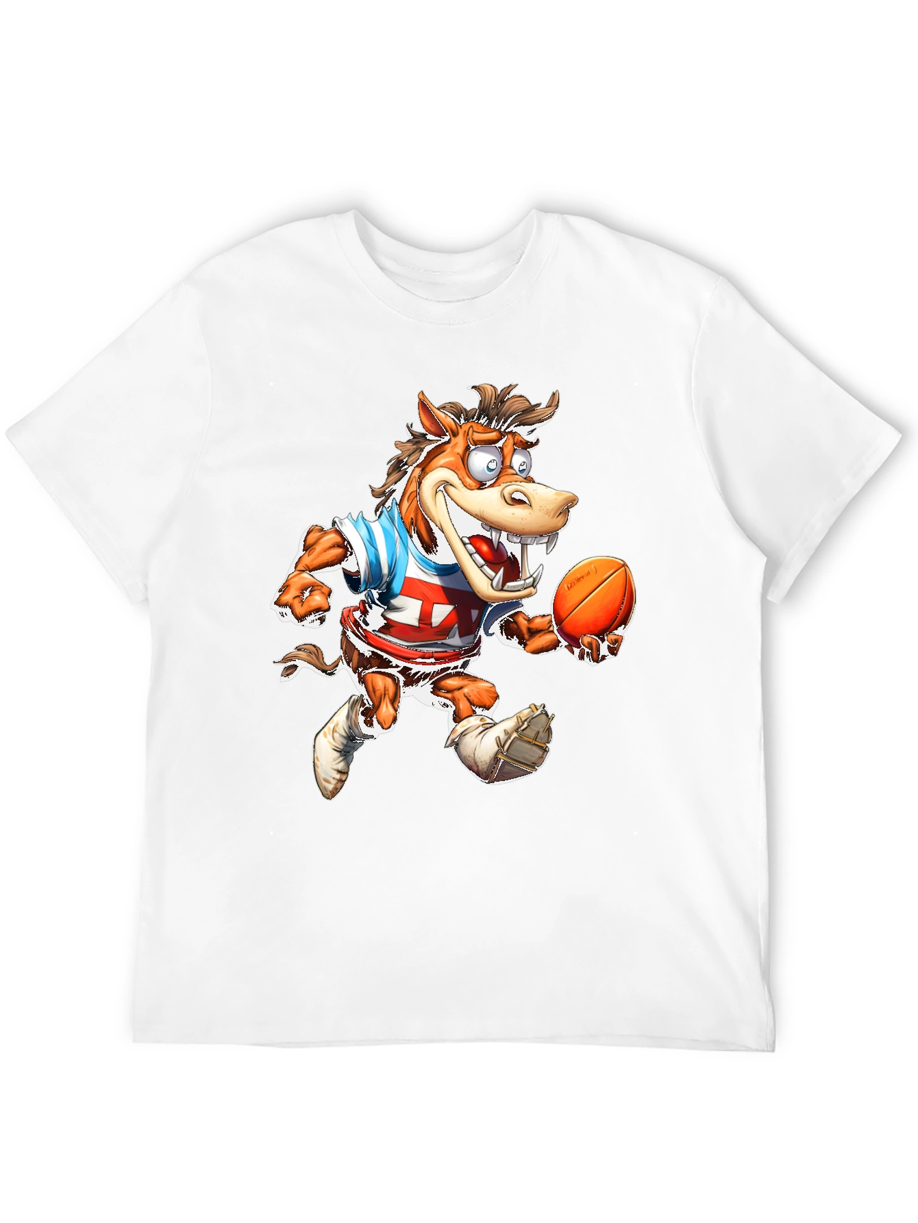 Cartoon Horse Football T-Shirt - Black Cotton Tee