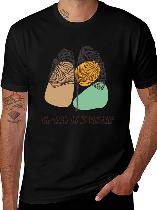 Abstract Leaf Design Black Graphic T-Shirt