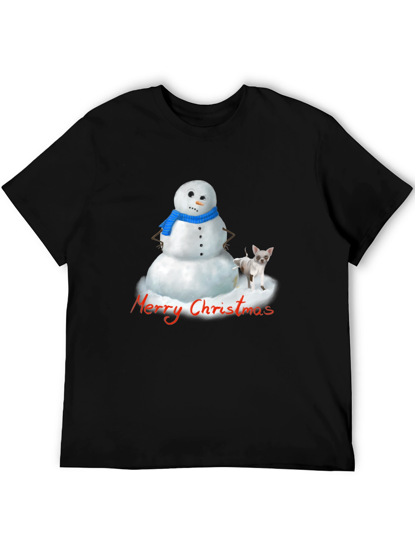 Merry Christmas Snowman & Chihuahua Graphic T-Shirt