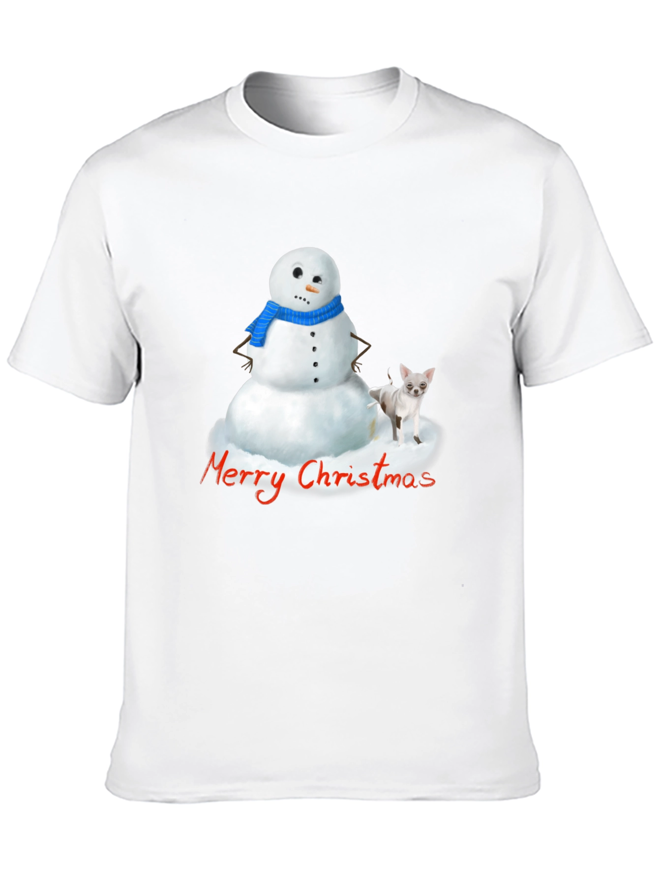 Merry Christmas Snowman & Chihuahua Graphic T-Shirt