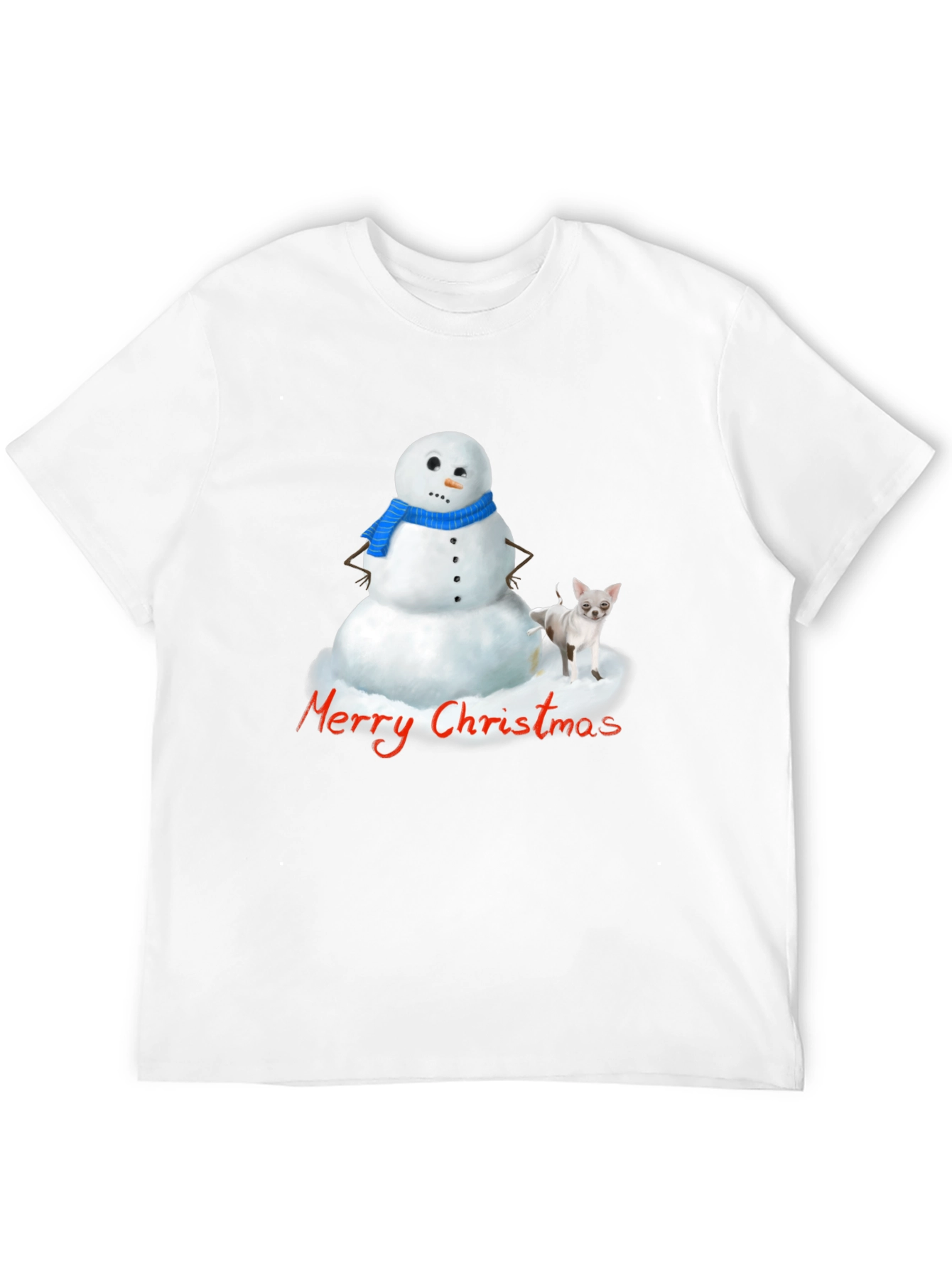 Merry Christmas Snowman & Chihuahua Graphic T-Shirt
