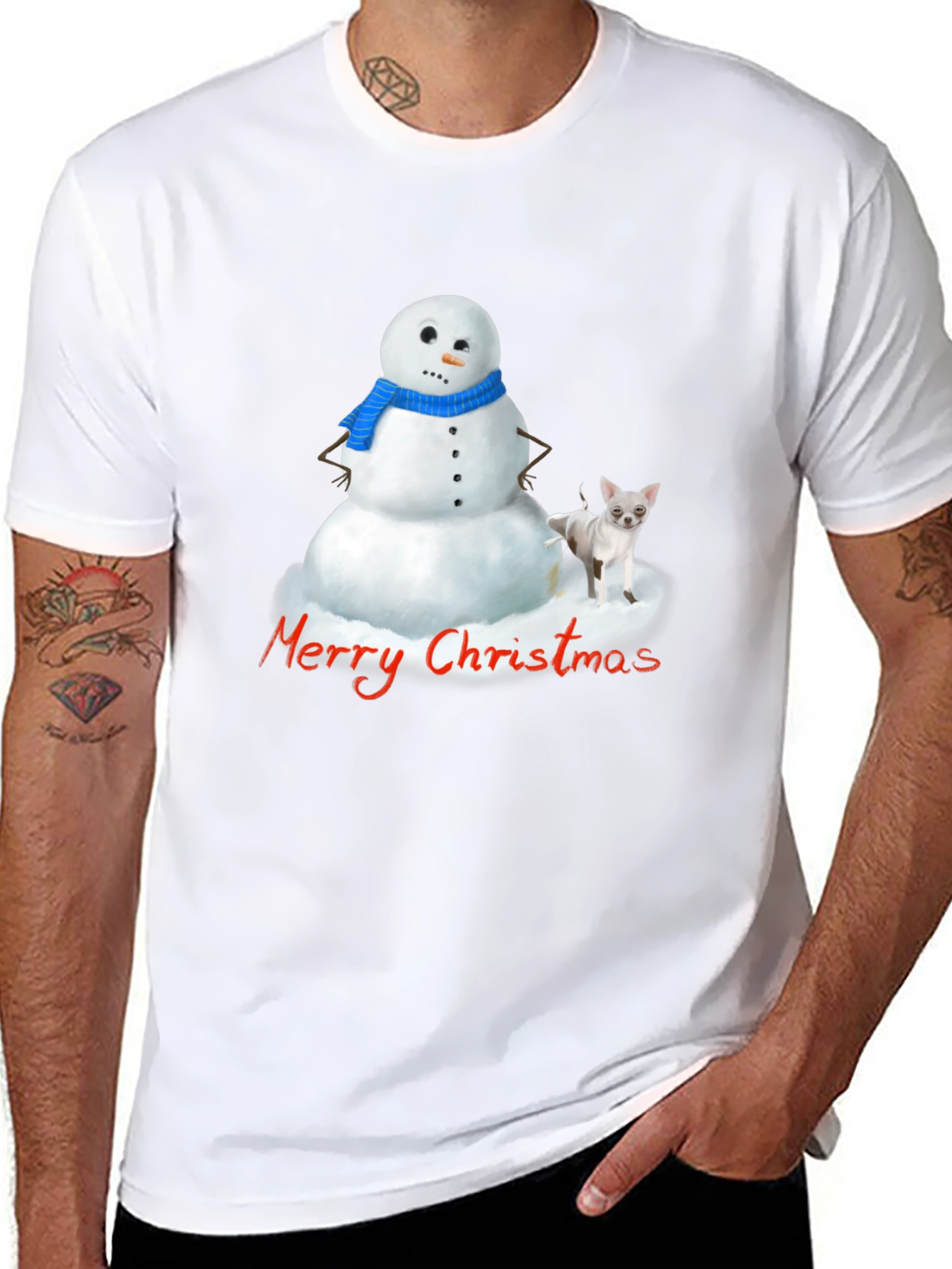 Merry Christmas Snowman & Chihuahua Graphic T-Shirt