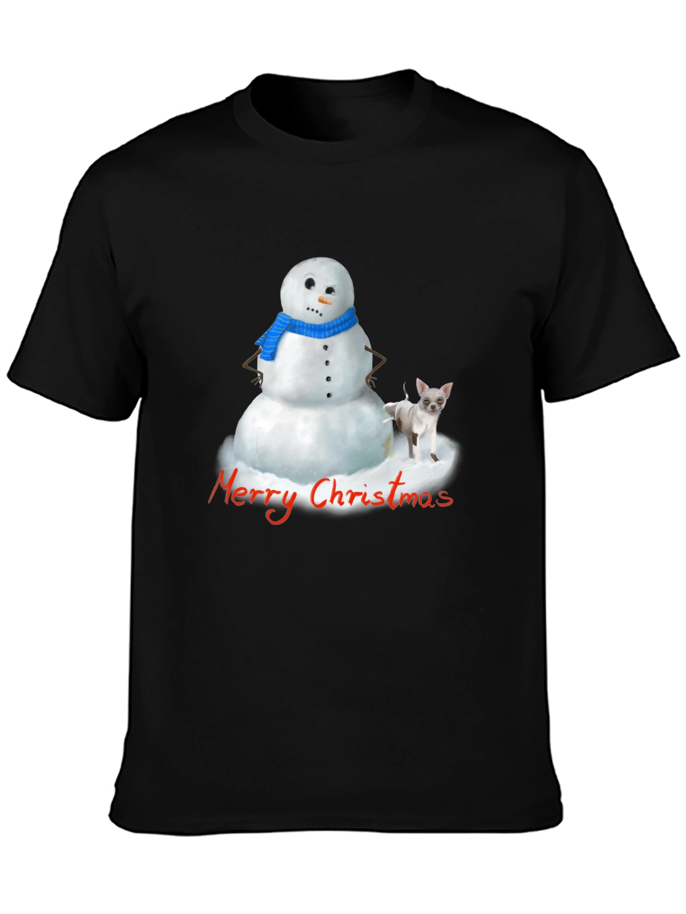 Merry Christmas Snowman & Chihuahua Graphic T-Shirt