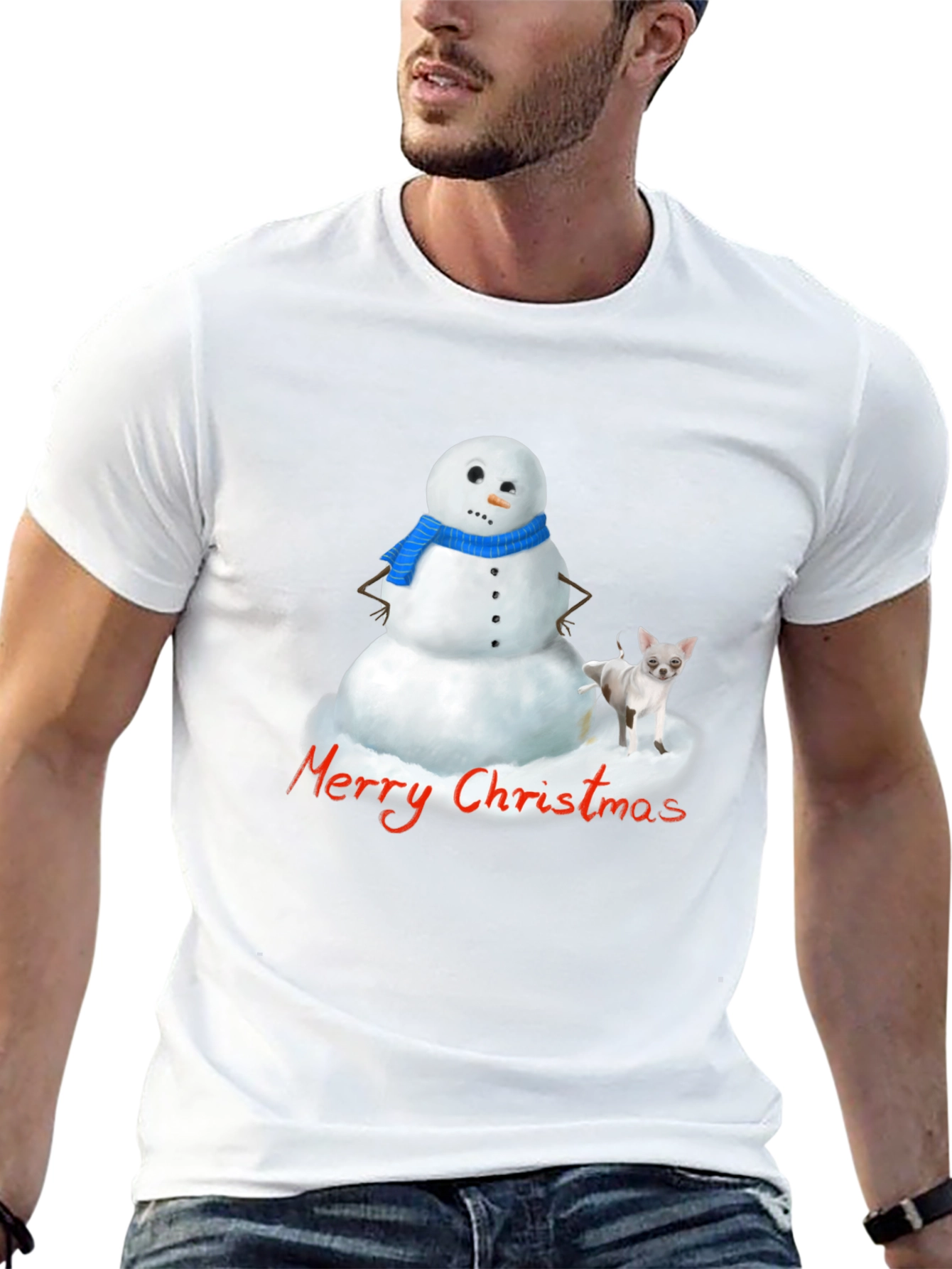 Merry Christmas Snowman & Chihuahua Graphic T-Shirt