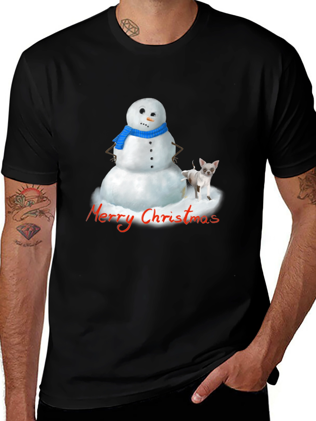 Merry Christmas Snowman & Chihuahua Graphic T-Shirt