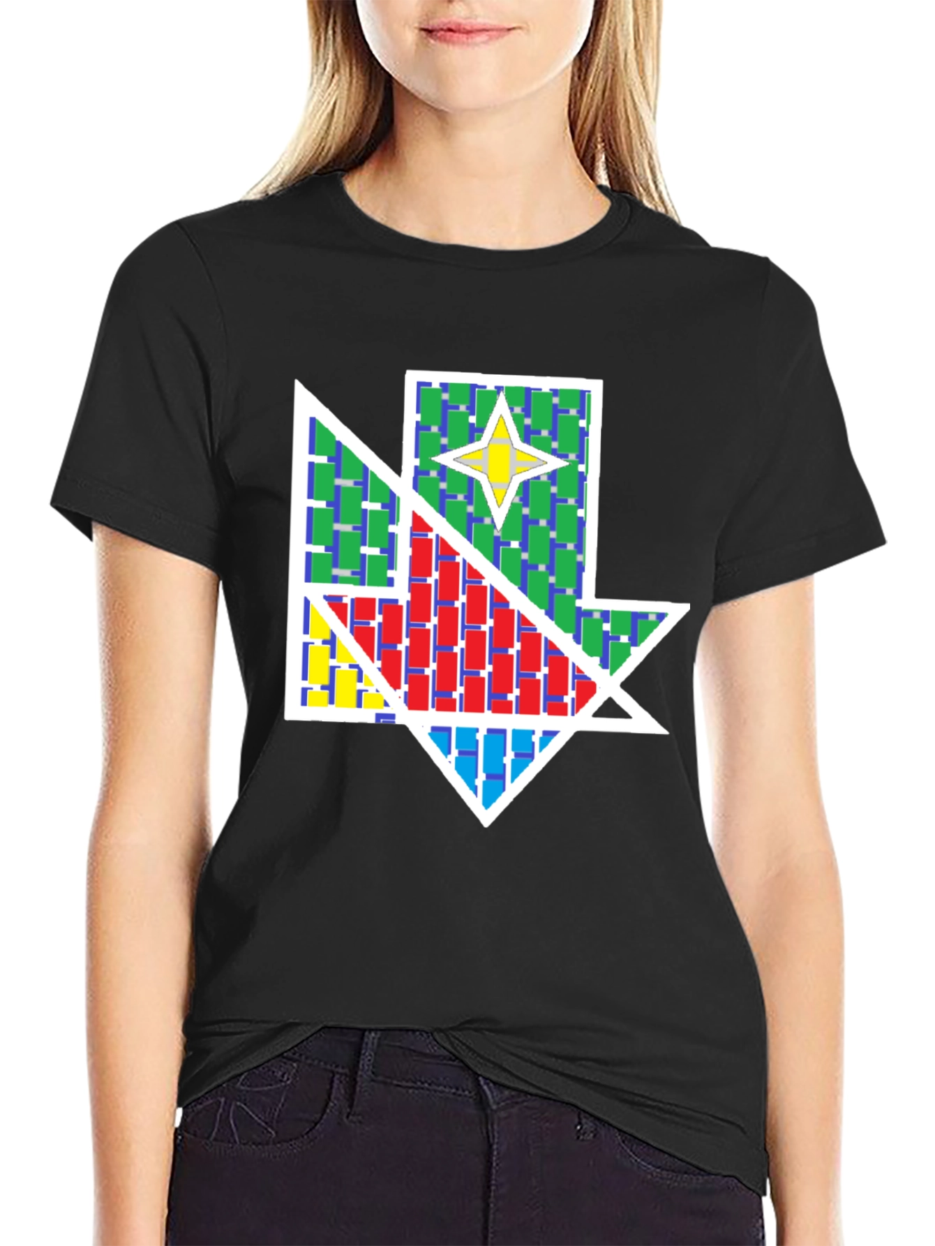 Geometric Star Design Black T-Shirt