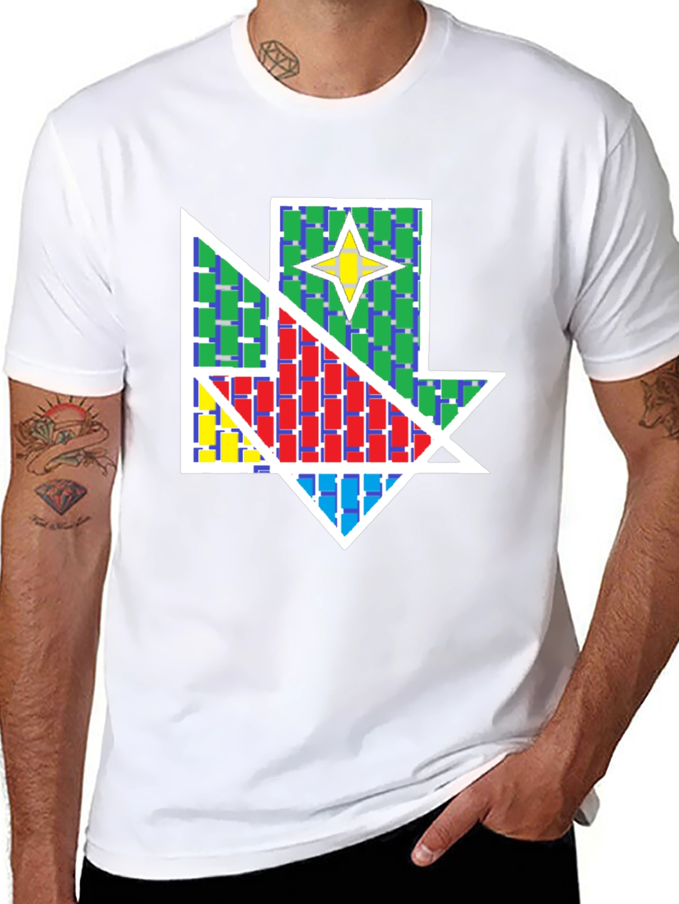 Geometric Star Design Black T-Shirt