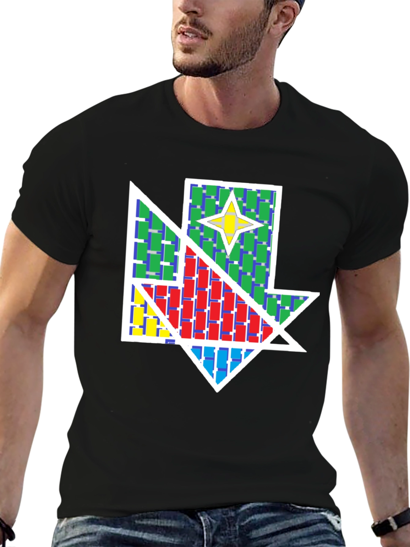 Geometric Star Design Black T-Shirt