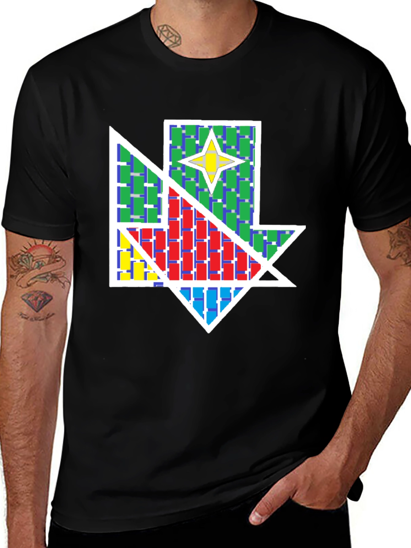 Geometric Star Design Black T-Shirt