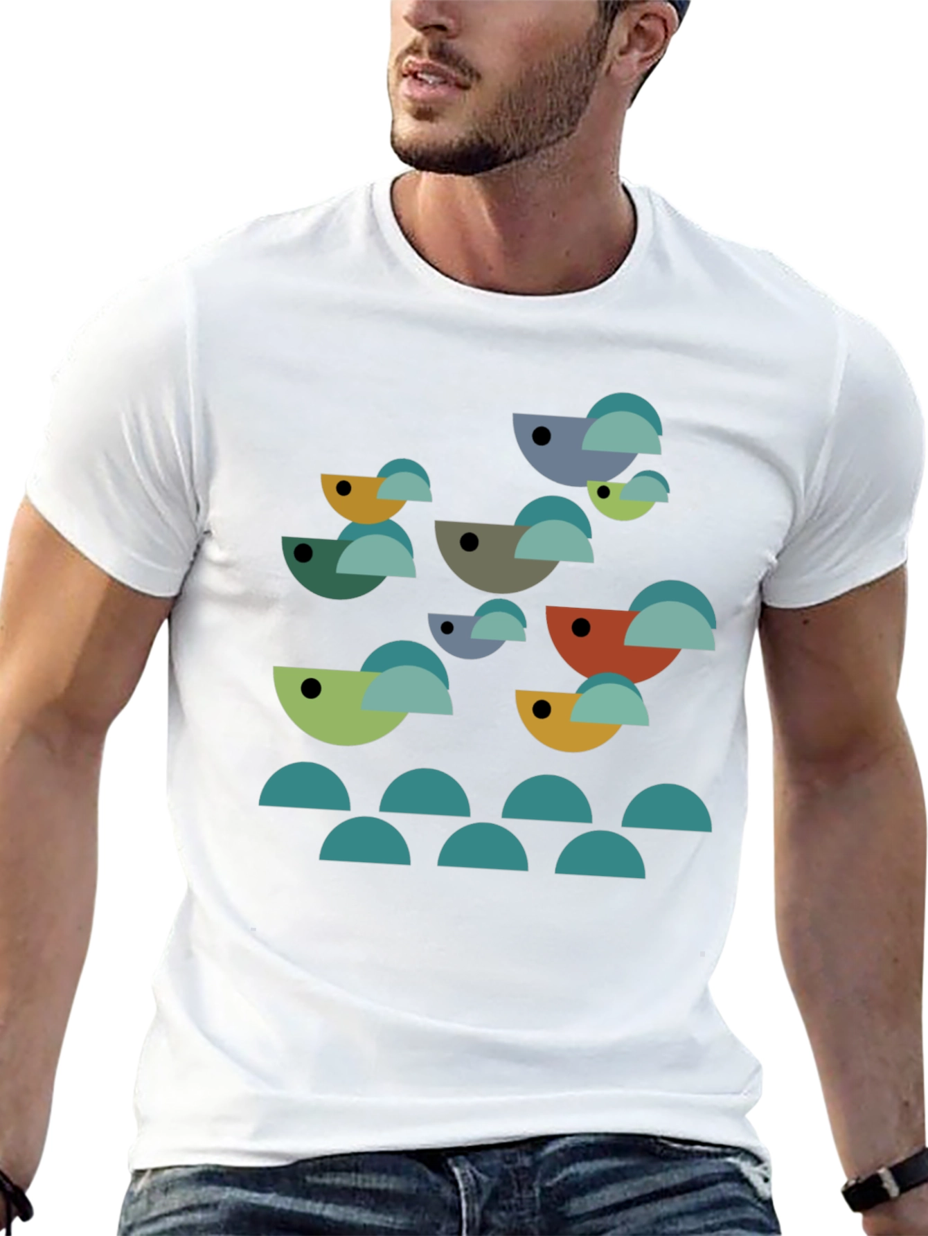 Abstract Geometric Bird Graphic T-Shirt