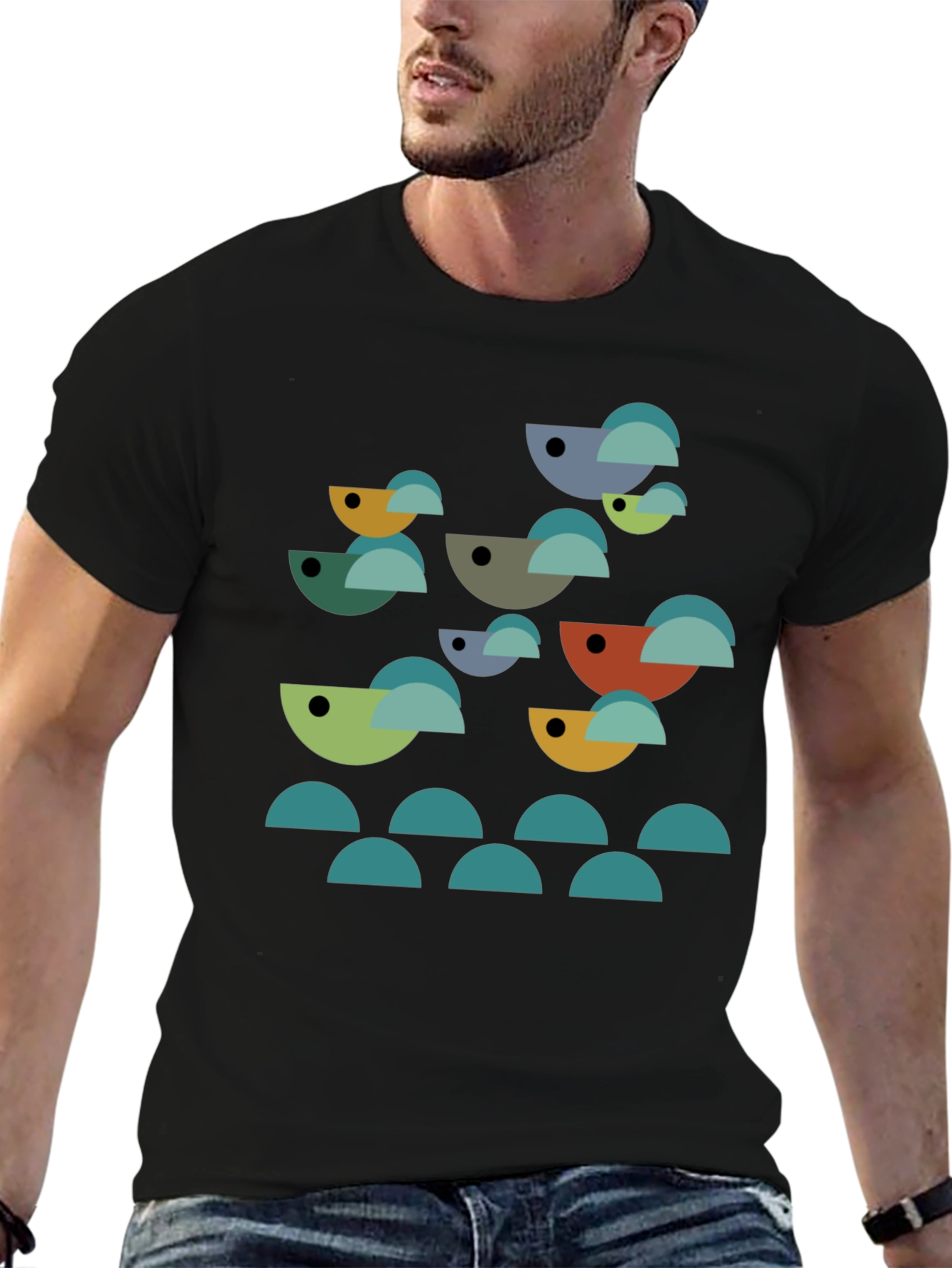 Abstract Geometric Bird Graphic T-Shirt