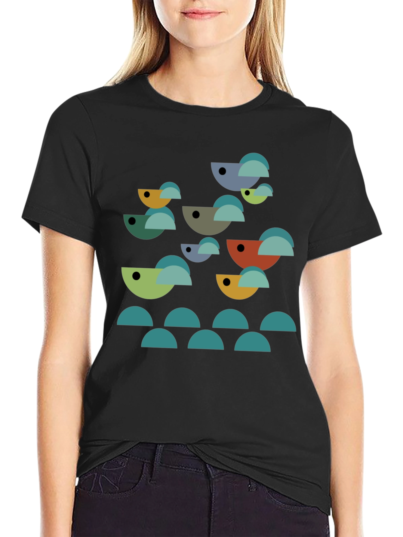 Abstract Geometric Bird Graphic T-Shirt