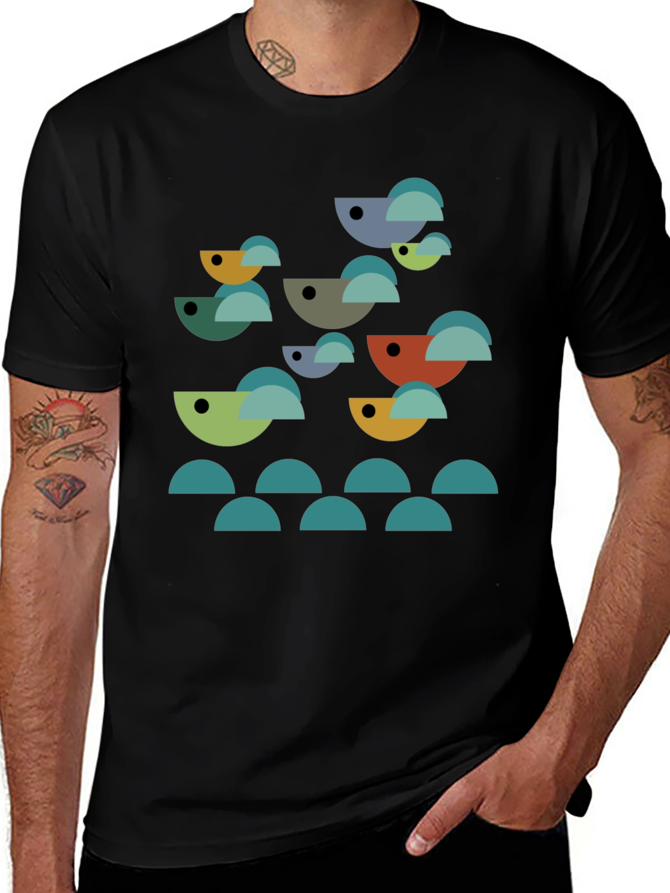 Abstract Geometric Bird Graphic T-Shirt