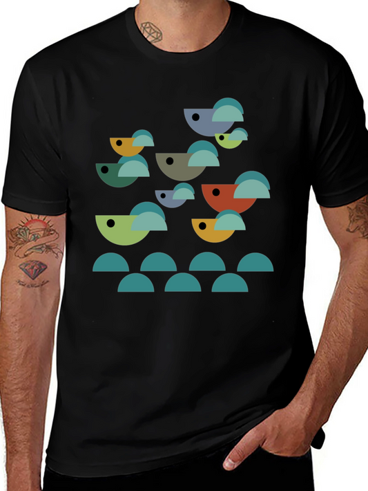 Abstract Geometric Bird Graphic T-Shirt